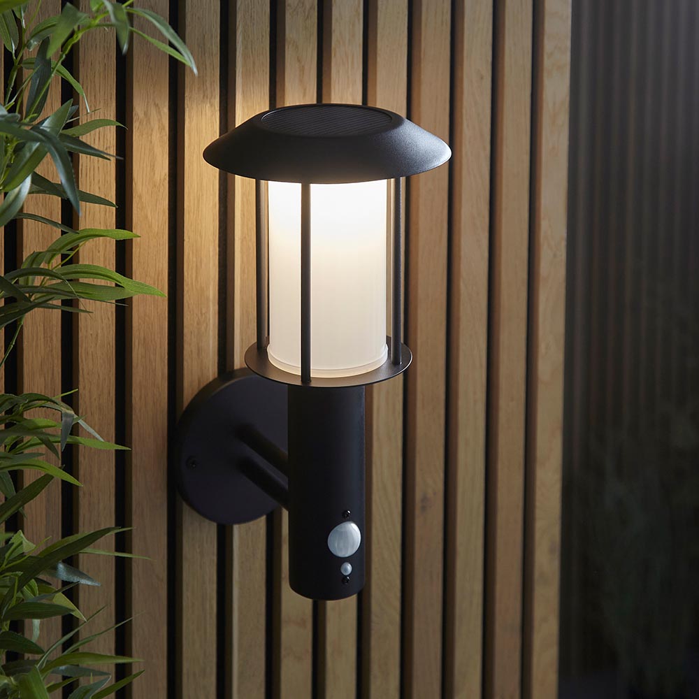 Tarrow Solar Black Outdoor PIR Wall Light