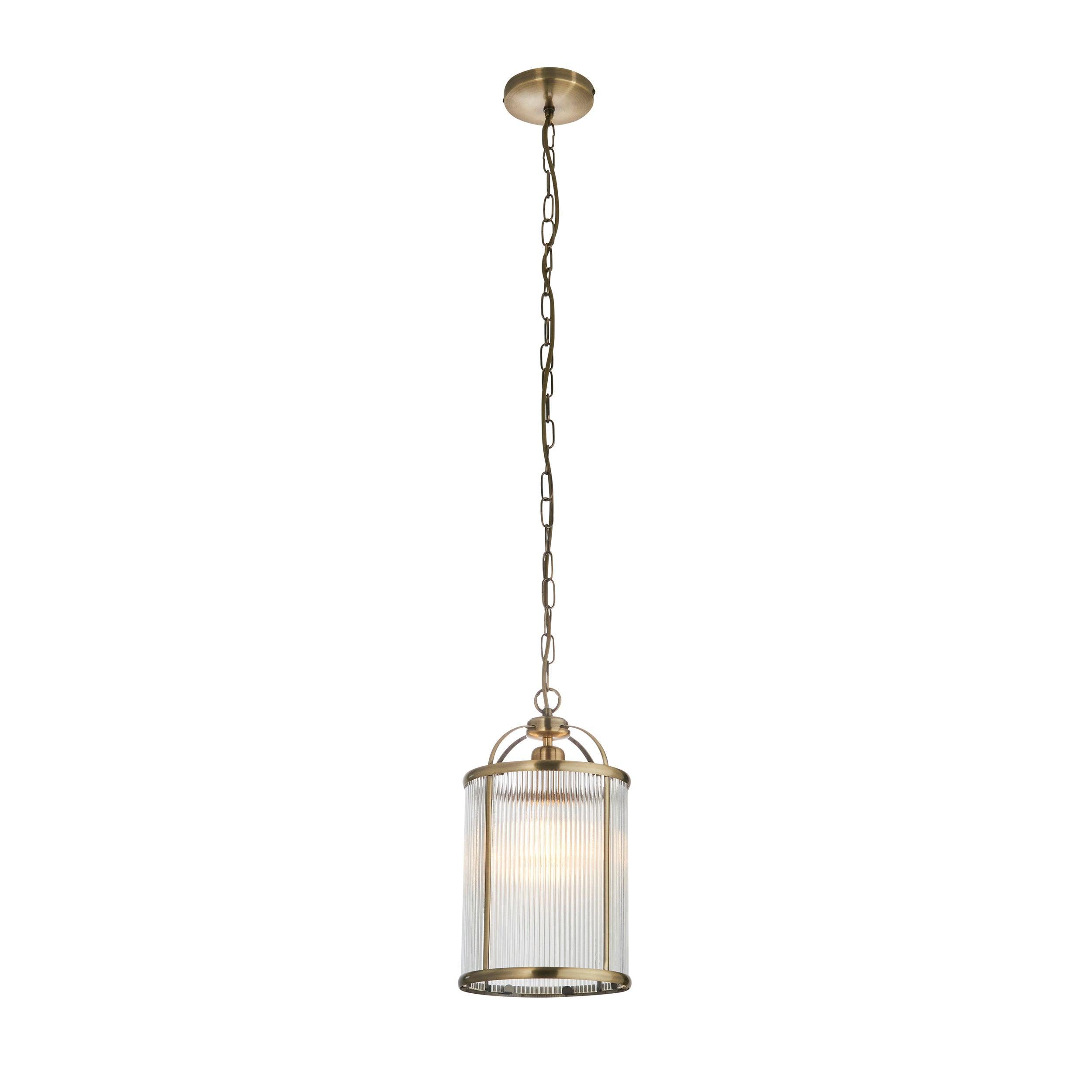 Lambeth Brass & Ribbed Glass Ceiling Pendant 106710