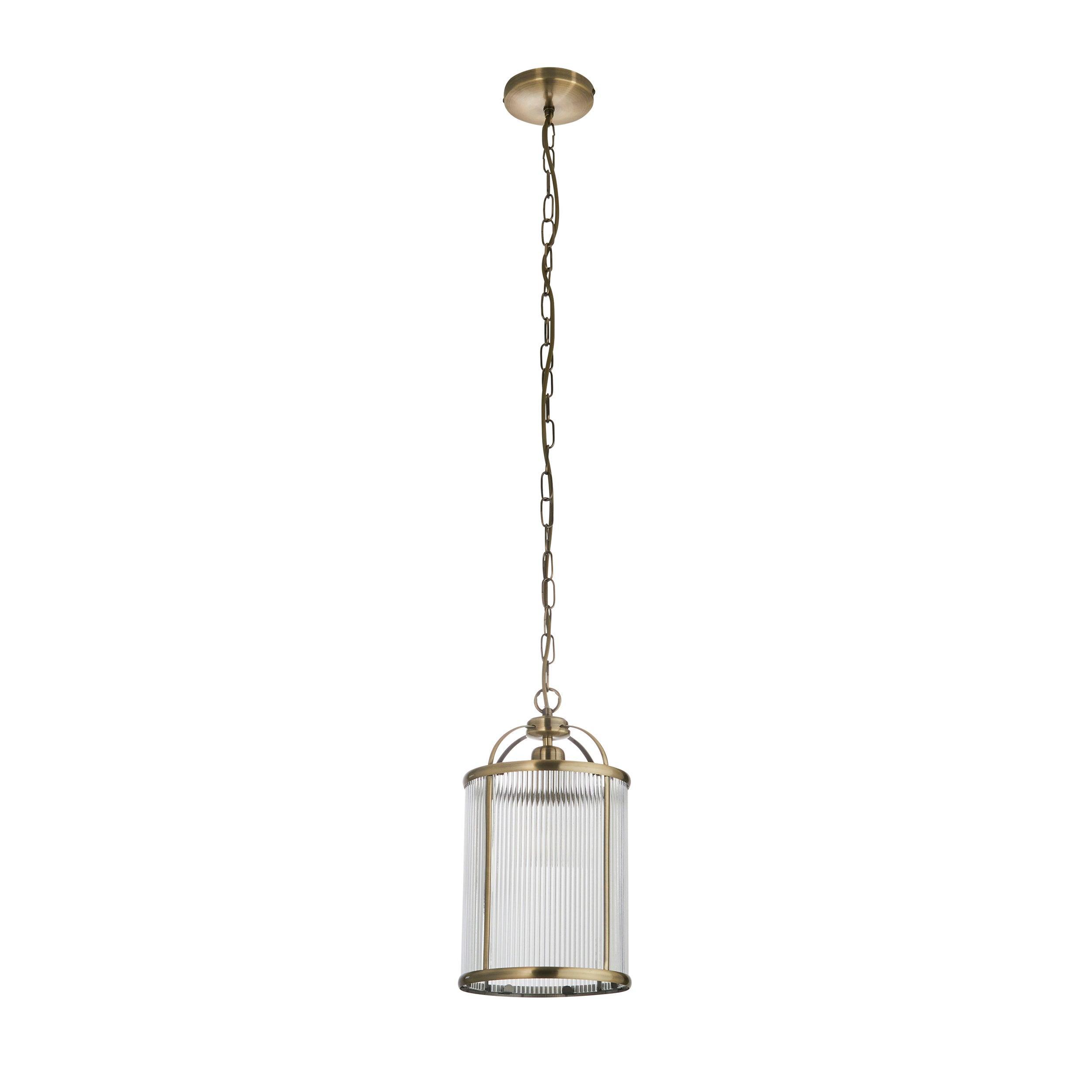 Lambeth Brass & Ribbed Glass Ceiling Pendant 106710_un-lit