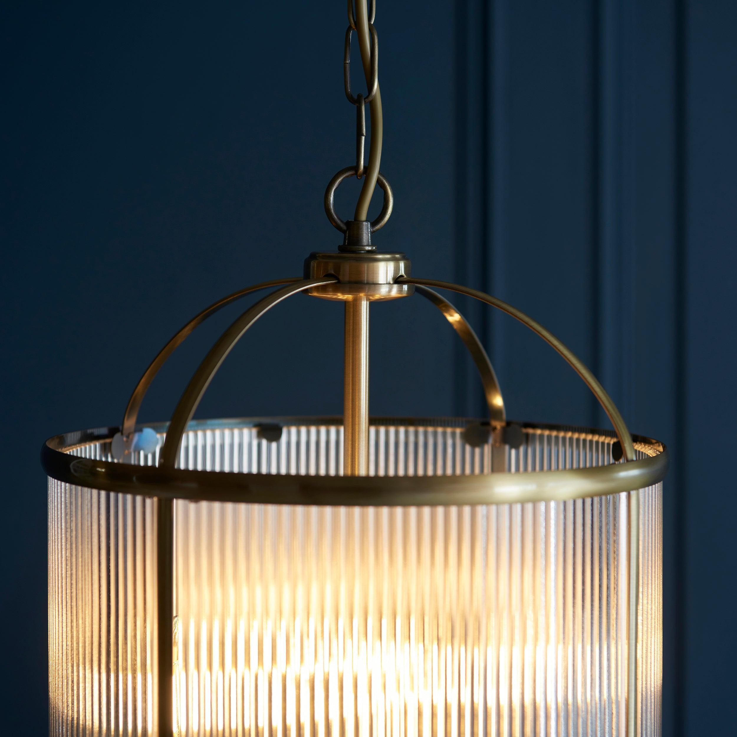 Lambeth 4 Light Brass & Ribbed Glass Ceiling Pendant106711_Brass Frame Close-up