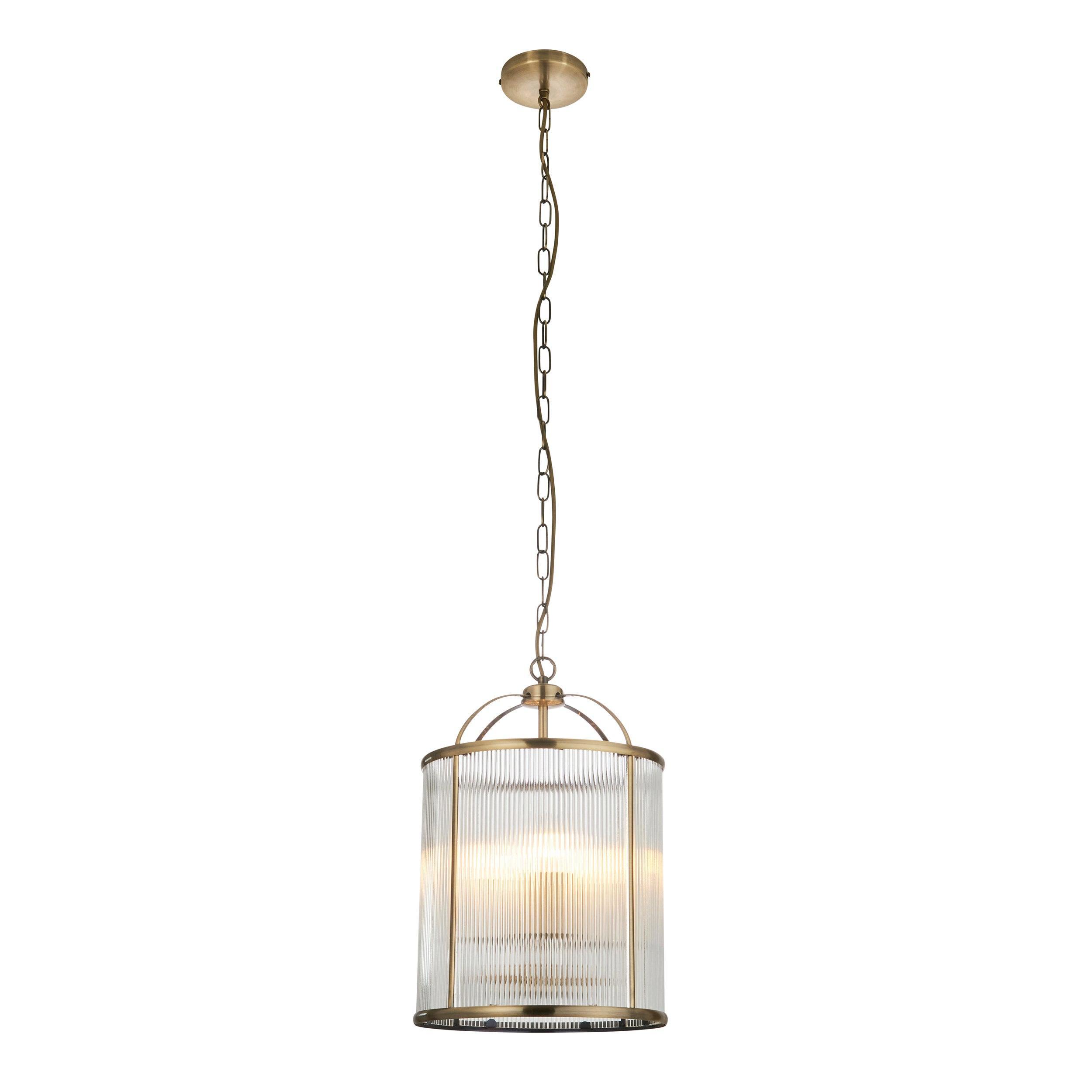 Lambeth 4 Light Brass & Ribbed Glass Ceiling Pendant-OPEN-BOX-100326