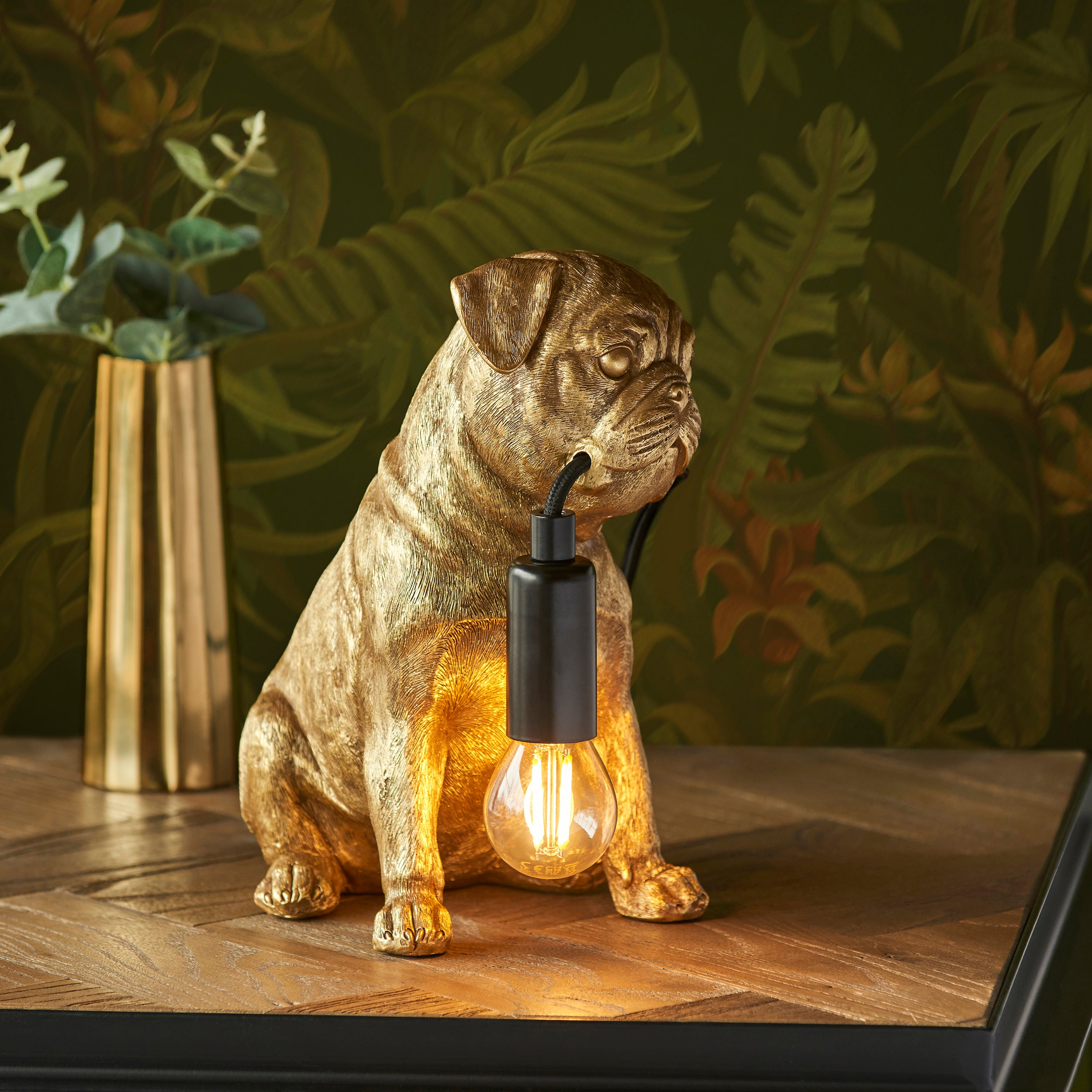Pug Puppy Gold Dog Table Lamp
