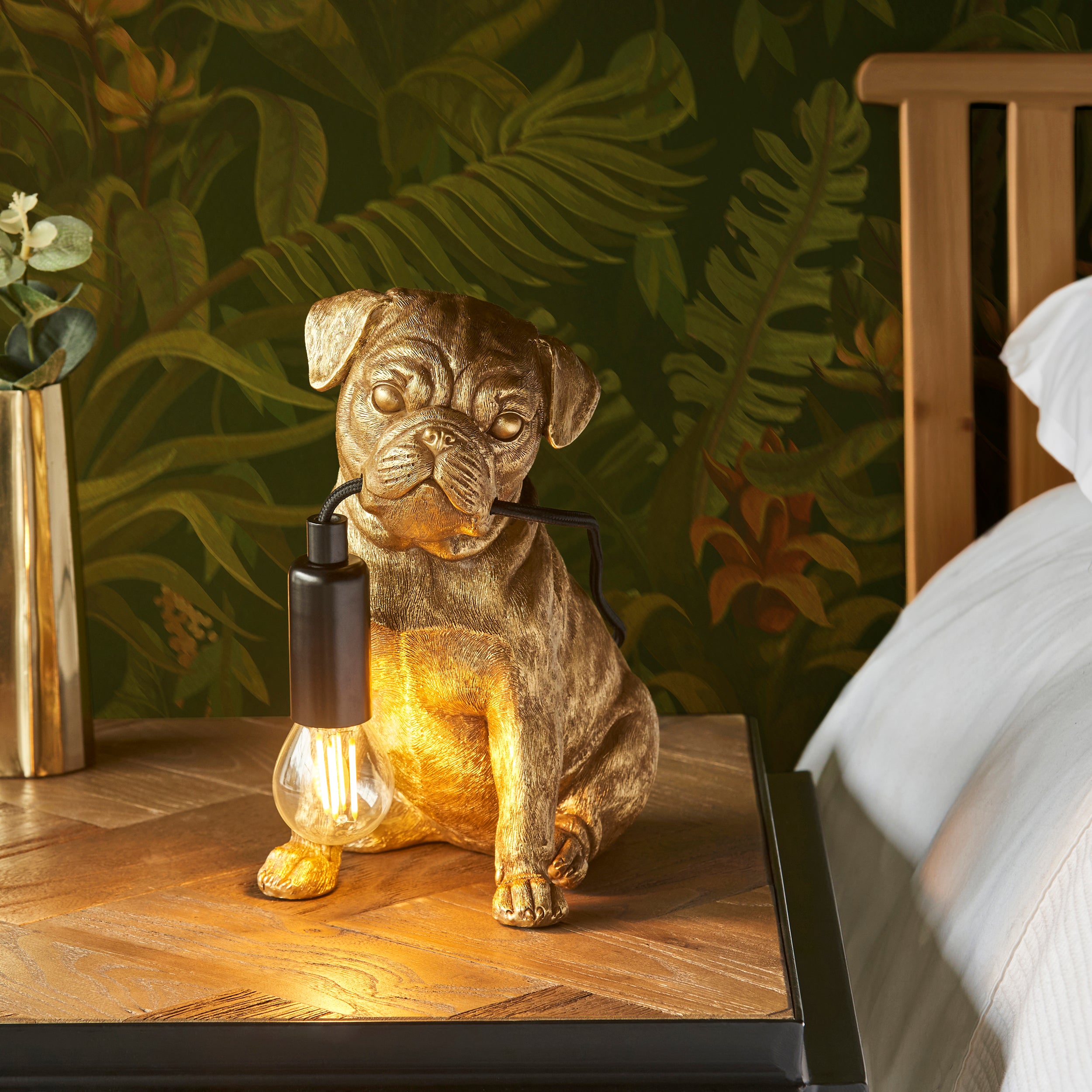 Pug Puppy Gold Dog Table Lamp