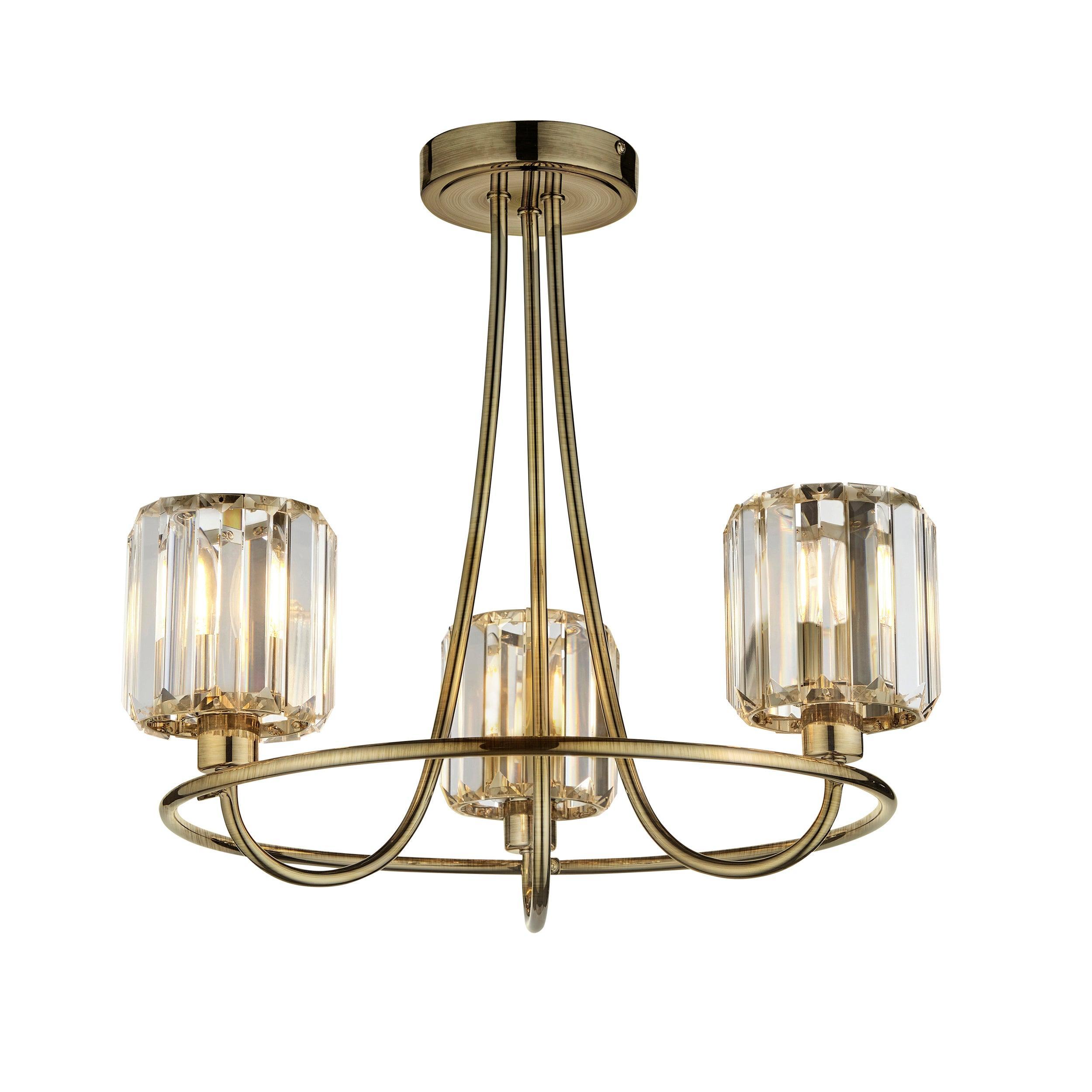 Endon Berenice 3 Light Living Room Brass Semi Flush Ceiling Light 107801