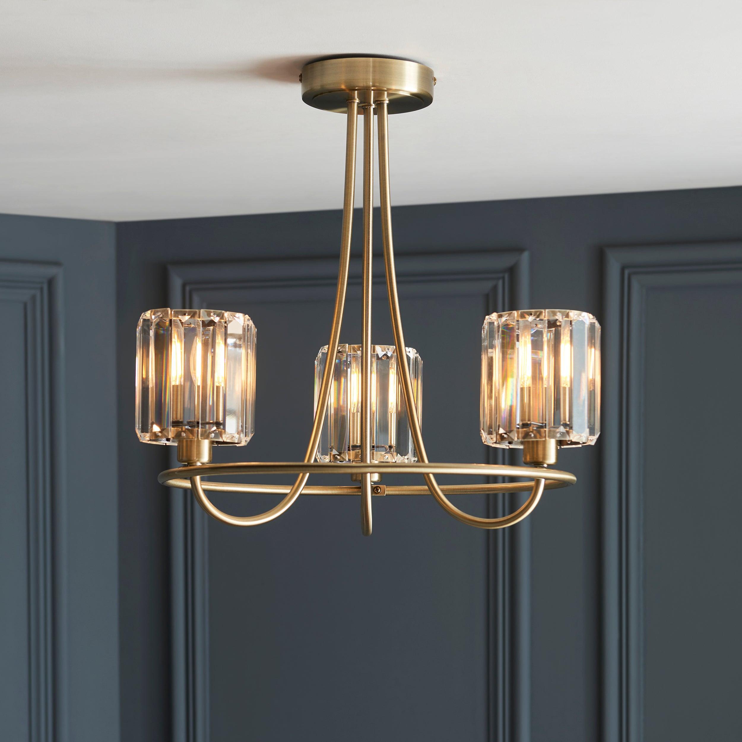 Berenice 3 Light Brass Semi Flush Ceiling Light-OPEN-BOX-BSL-200826