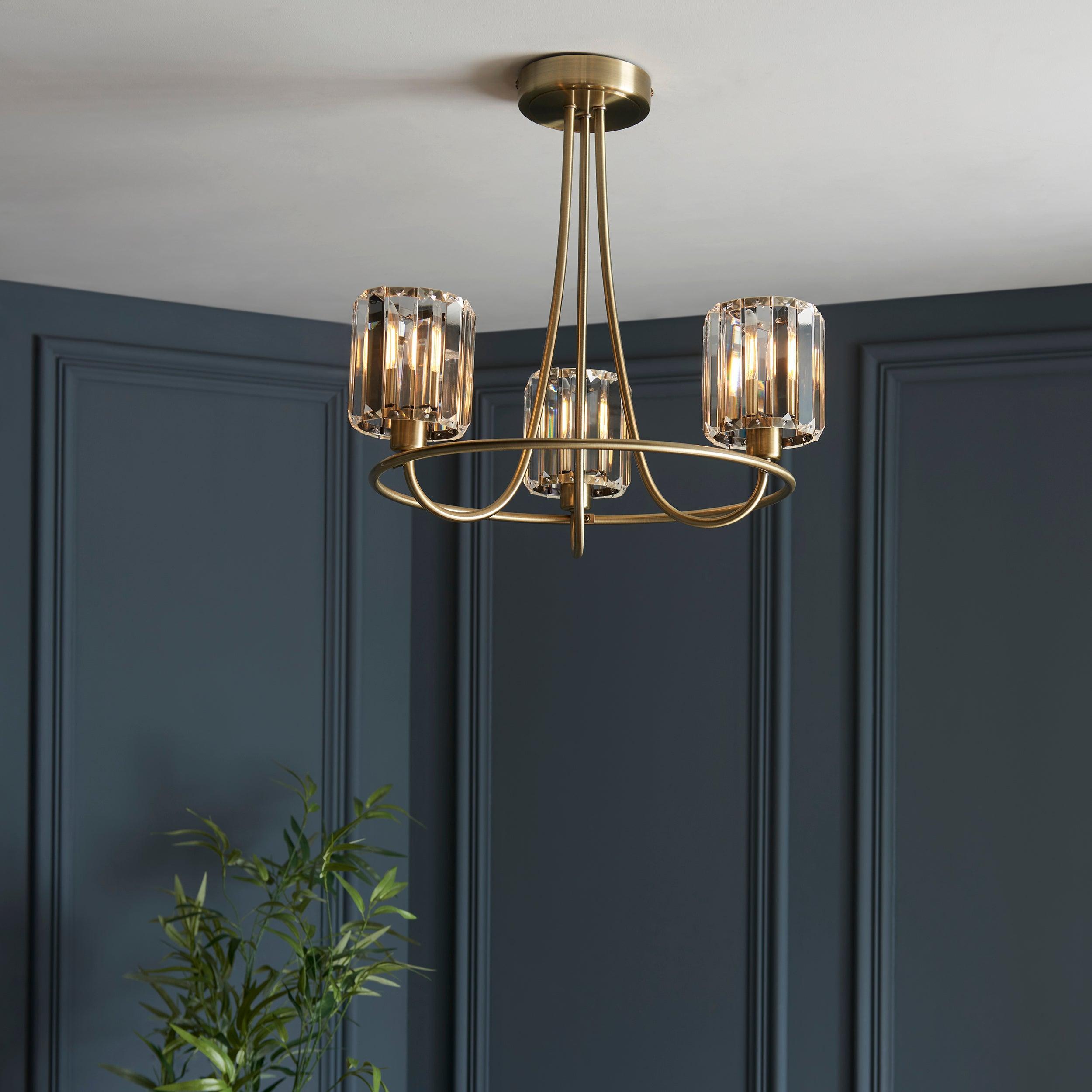 Berenice 3 Light Brass Semi Flush Ceiling Light-OPEN-BOX-BSL-200826