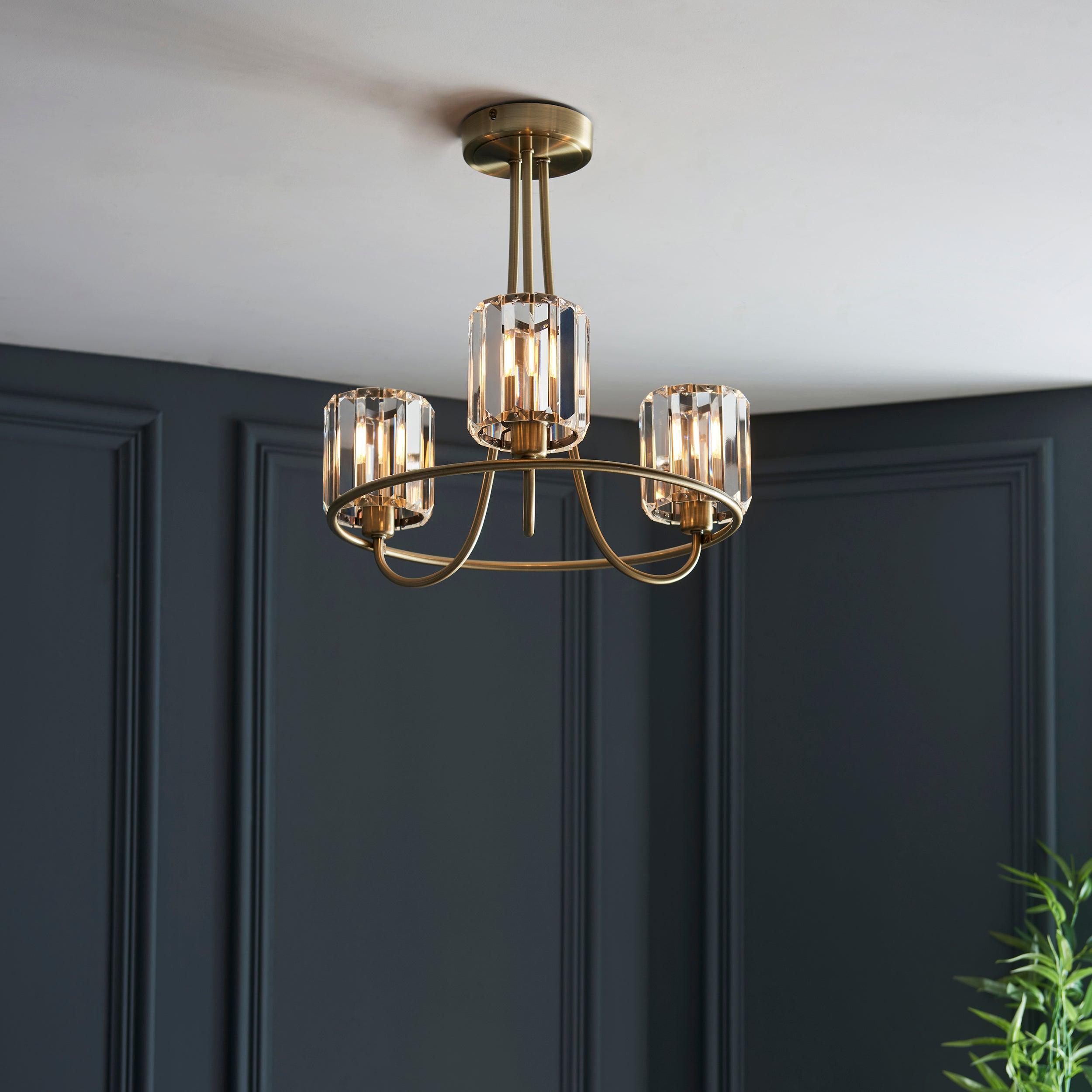 Endon Berenice 3 Light Brass Living Room Semi Flush Ceiling Light 107801_lifestyle_1
