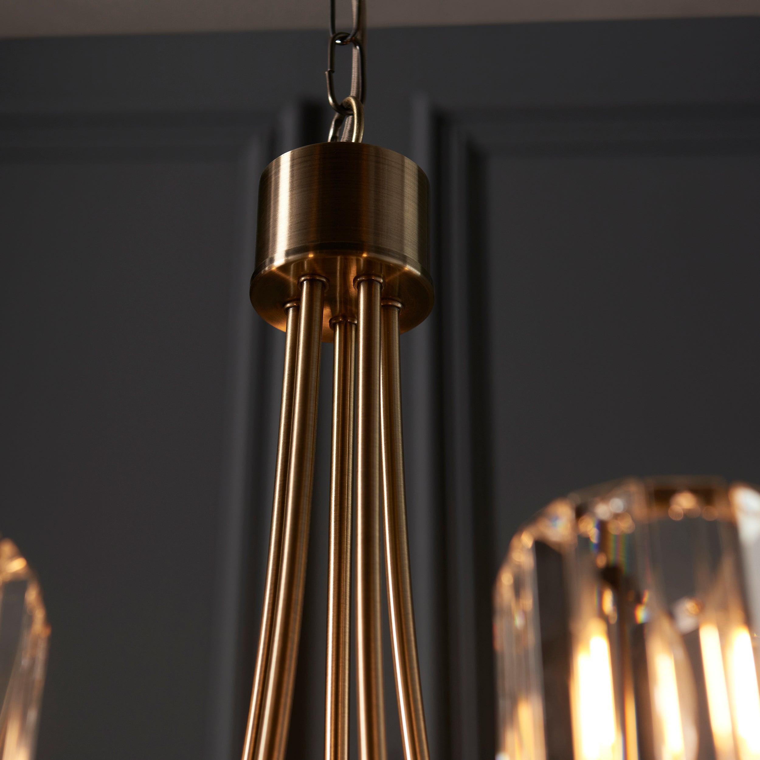 Berenice Brass 5 Light Pendant - Clear Cut Glass Shades-OPEN-BOX-BSL-270826