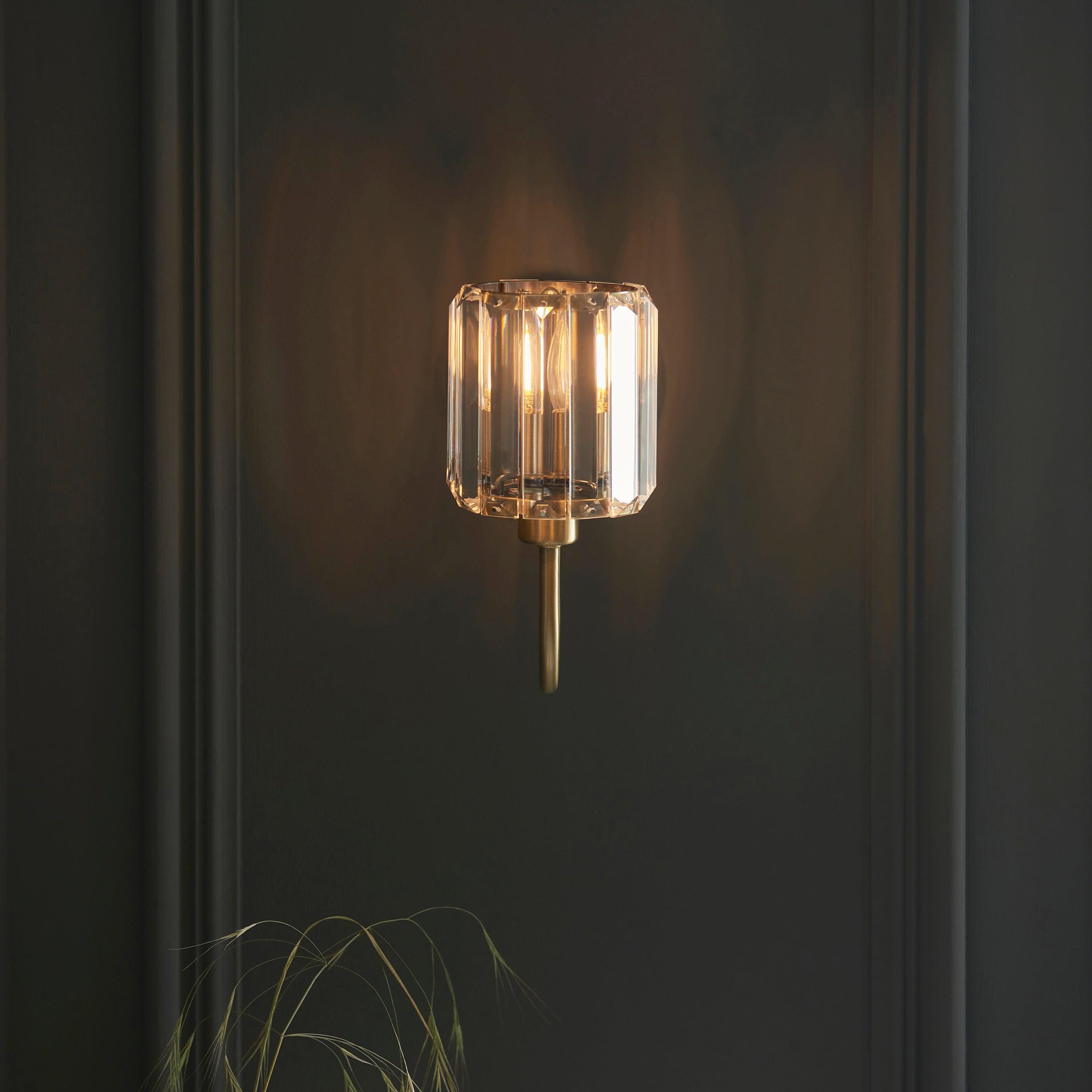 Berenice Brass Wall Light - Clear Cut Glass Shade-OPEN-BOX-310326
