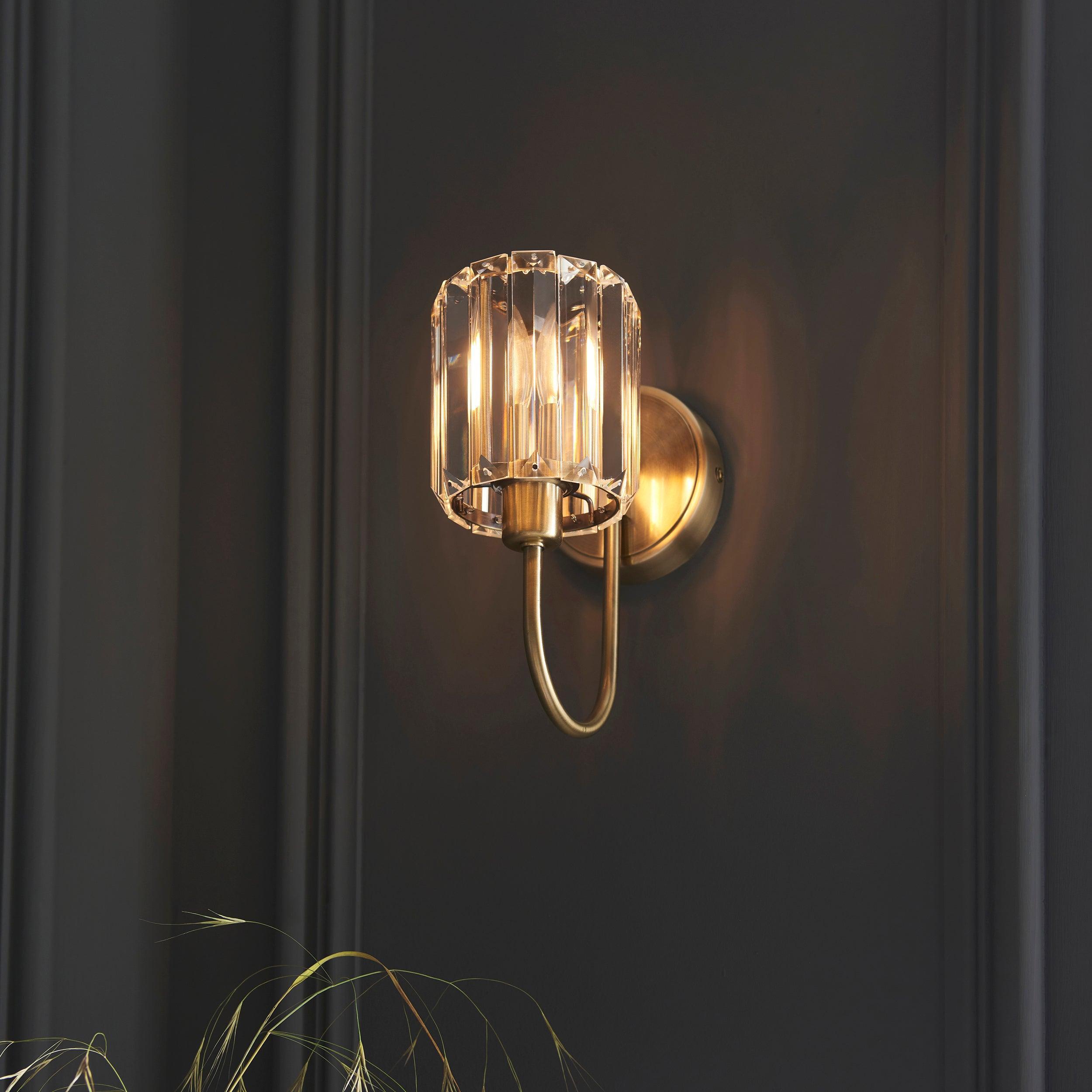 Berenice Brass Wall Light - Clear Cut Glass Shade-OPEN-BOX-310326