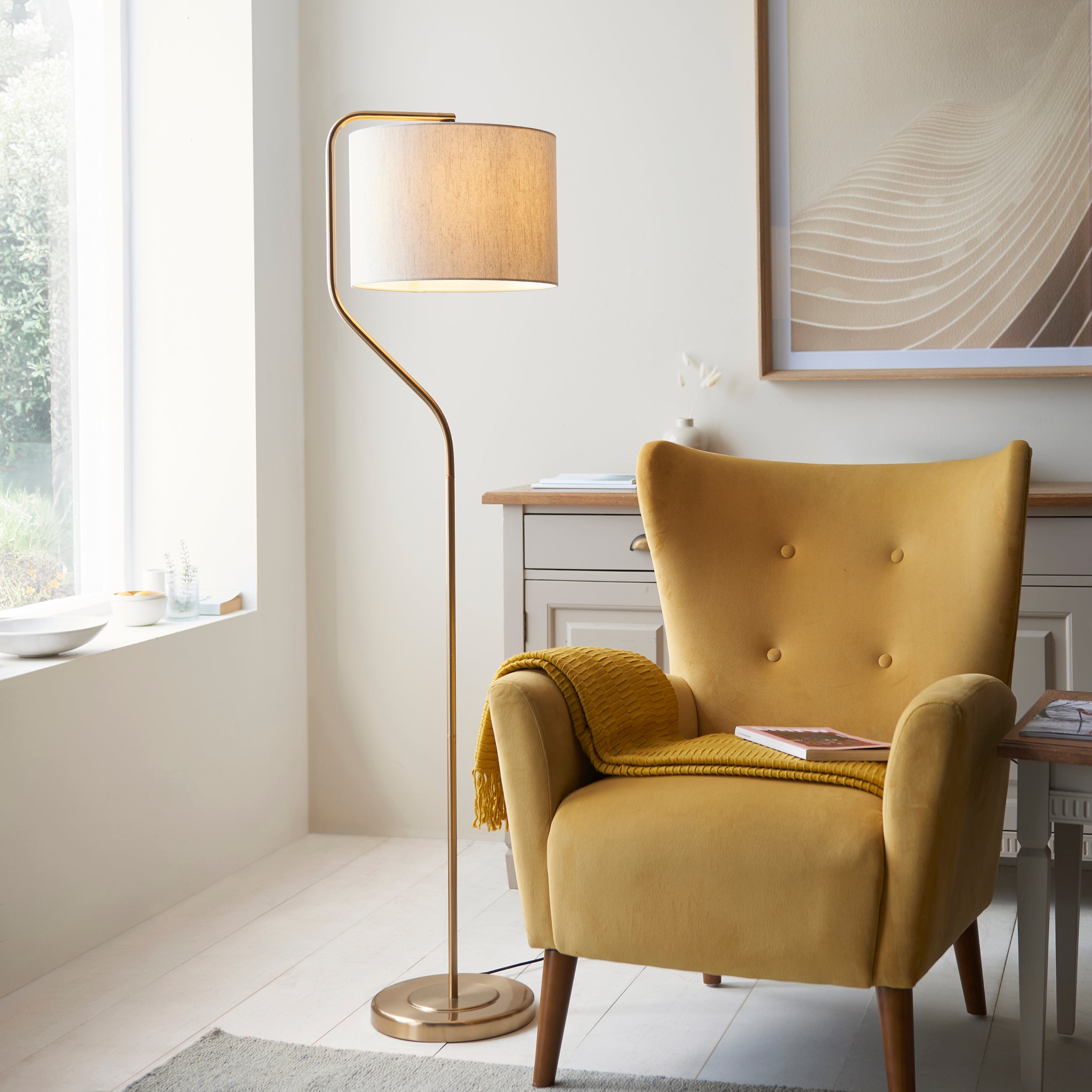 Clement Brass Floor Lamp With Natural Linen Shade