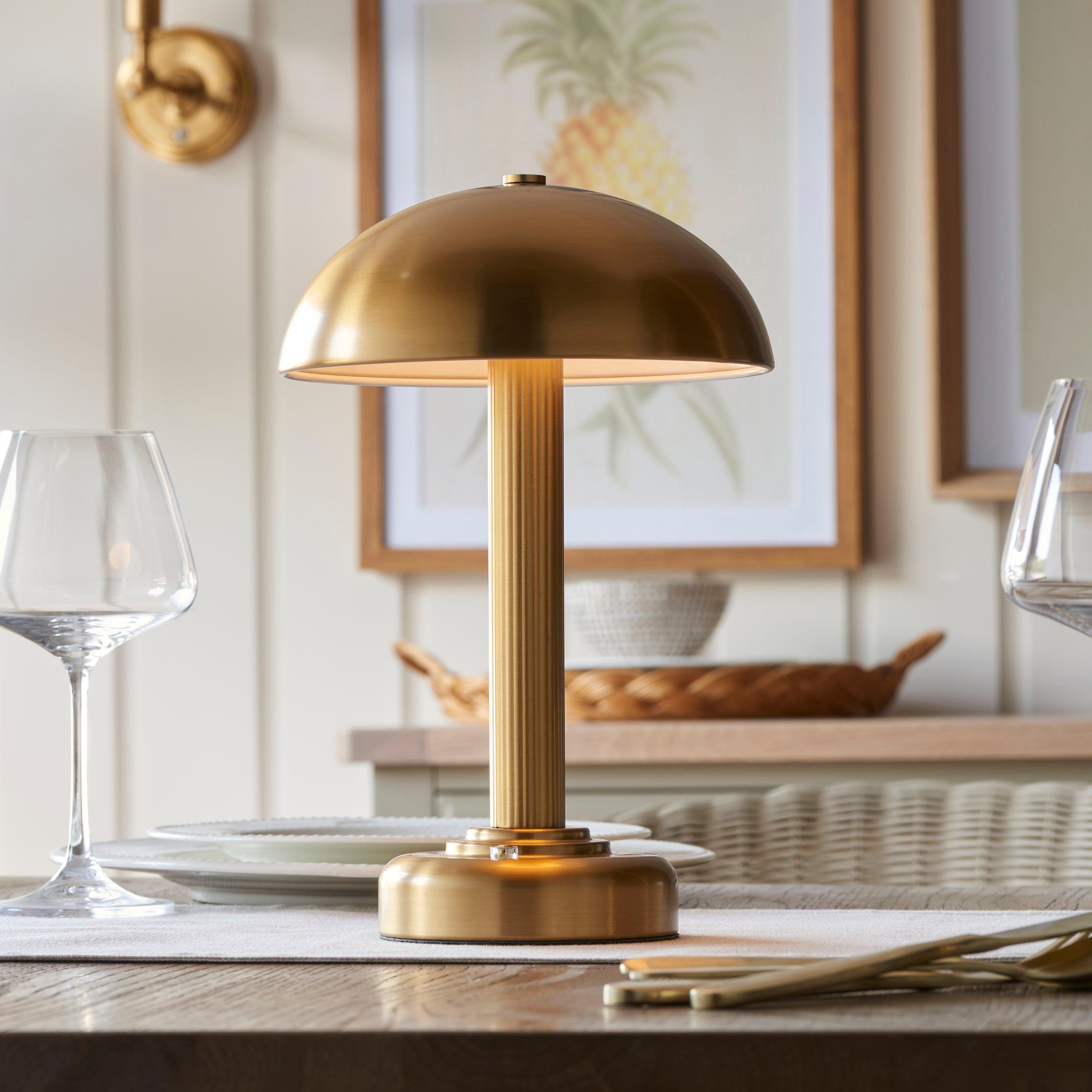 bridport rechargeable led cordless dimmable brass table lamp by Endon Lighting Living room image