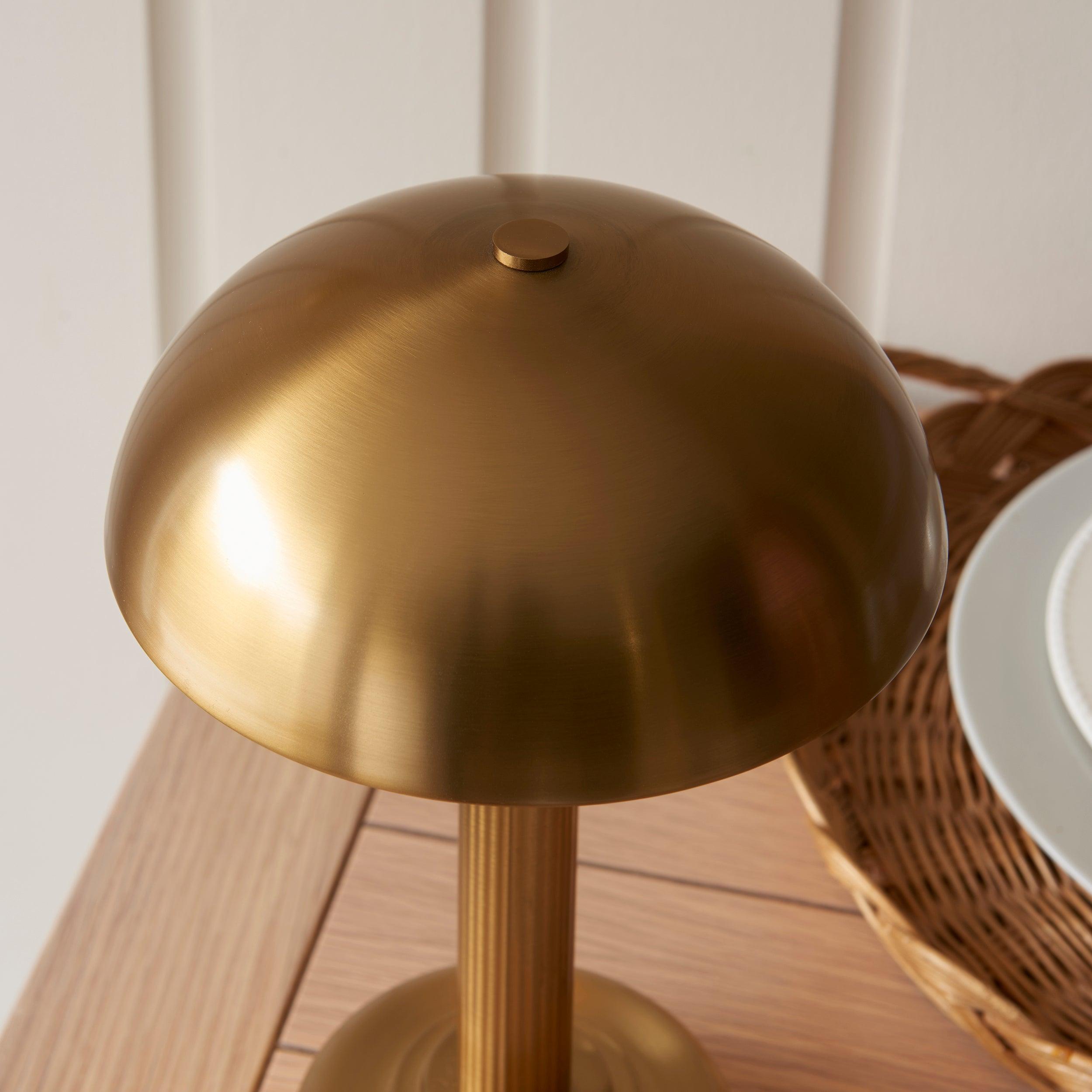 bridport rechargeable led cordless dimmable brass table lamp by Endon Lighting Bedroom Close Up Image