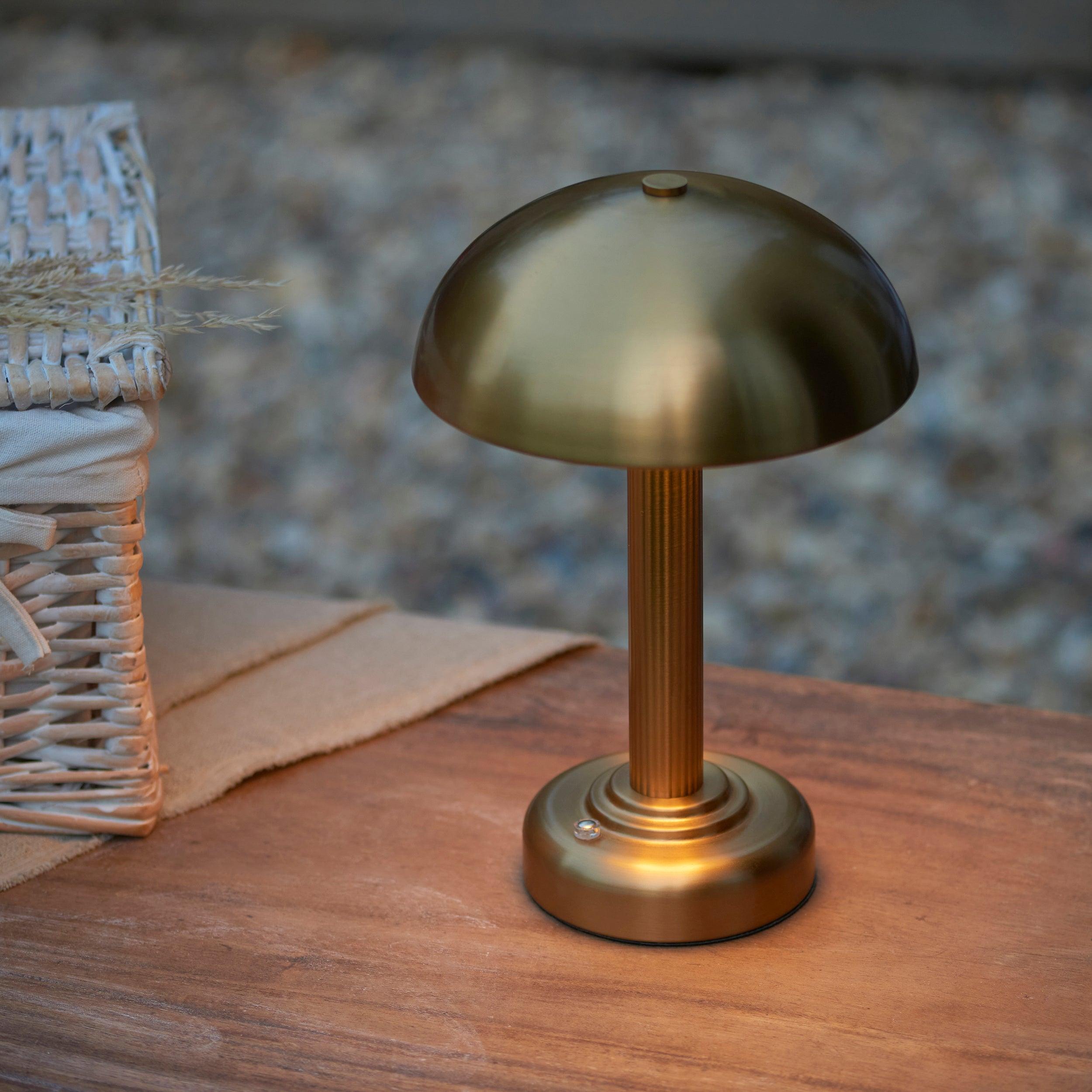 bridport rechargeable led cordless dimmable brass table lamp by Endon Lighting Hallway lights Close Up