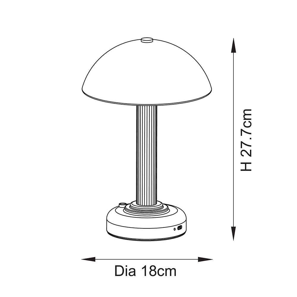Bridport Rechargeable Cordless LED Brass Table Lamp With Touch Dimmer — rear view