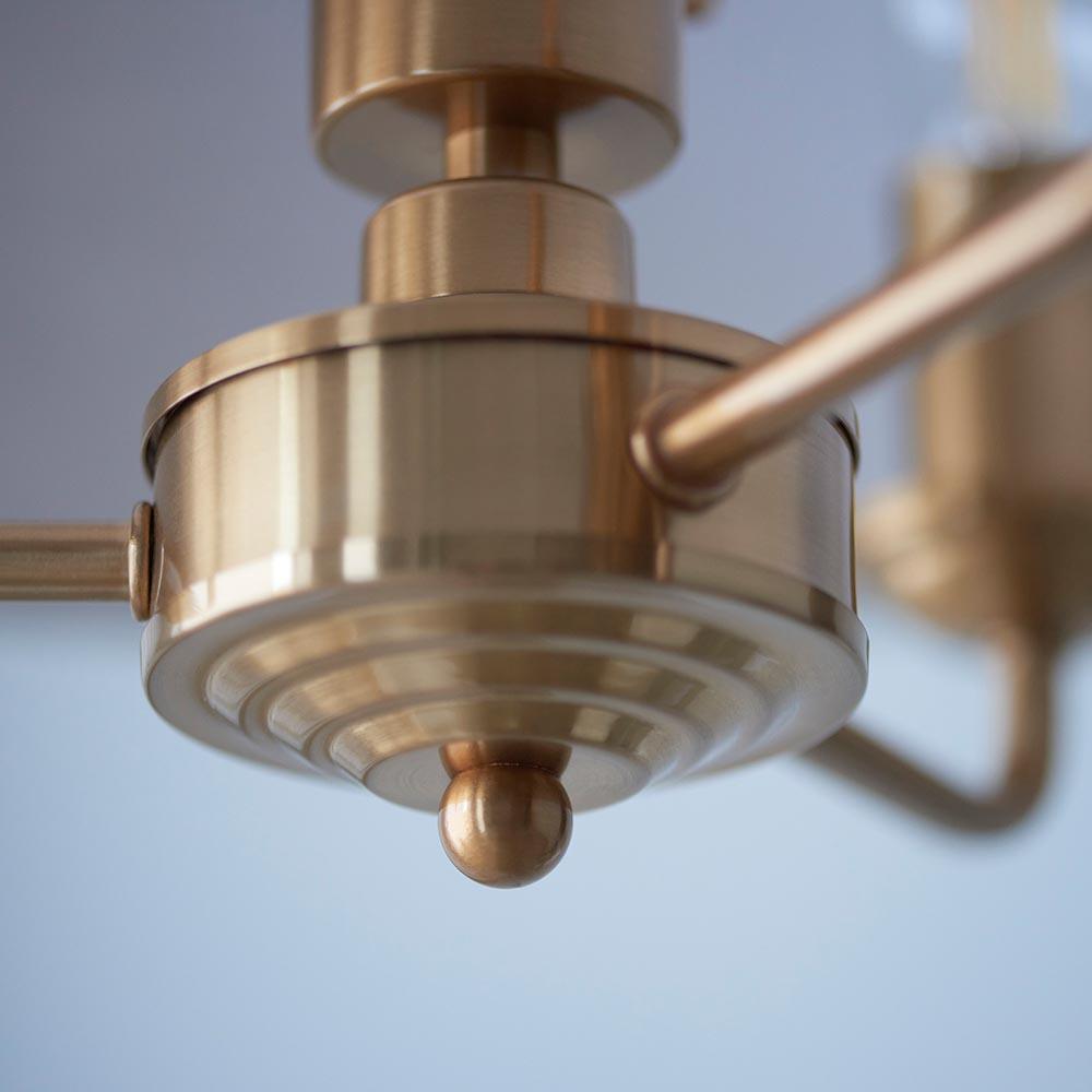 highclere aged brass 3 light pendant natural linen shade by Endon Lighting Kitchen Lights CLose Up