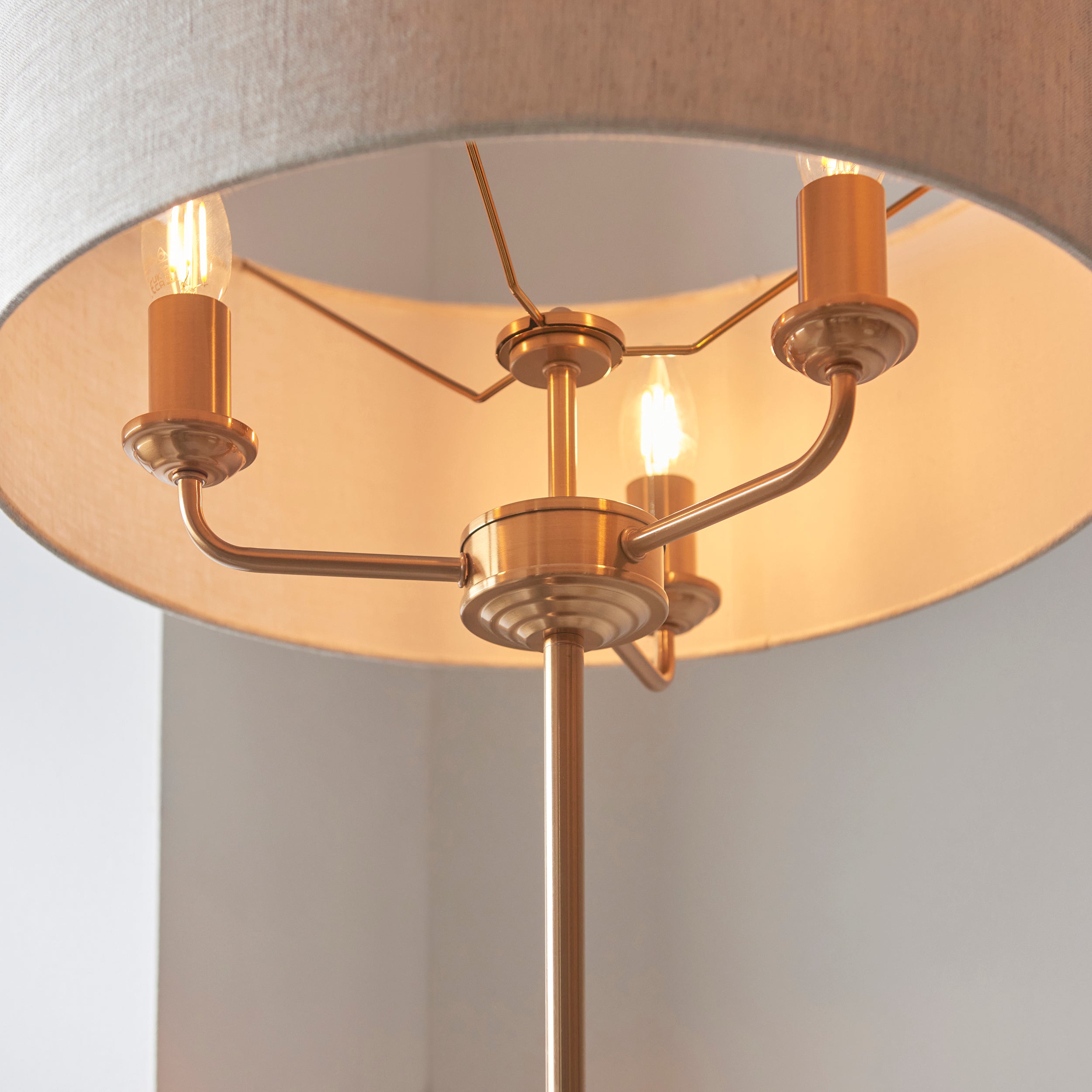 Endon Highclere Vintage Brass Floor Lamp - Linen Shade