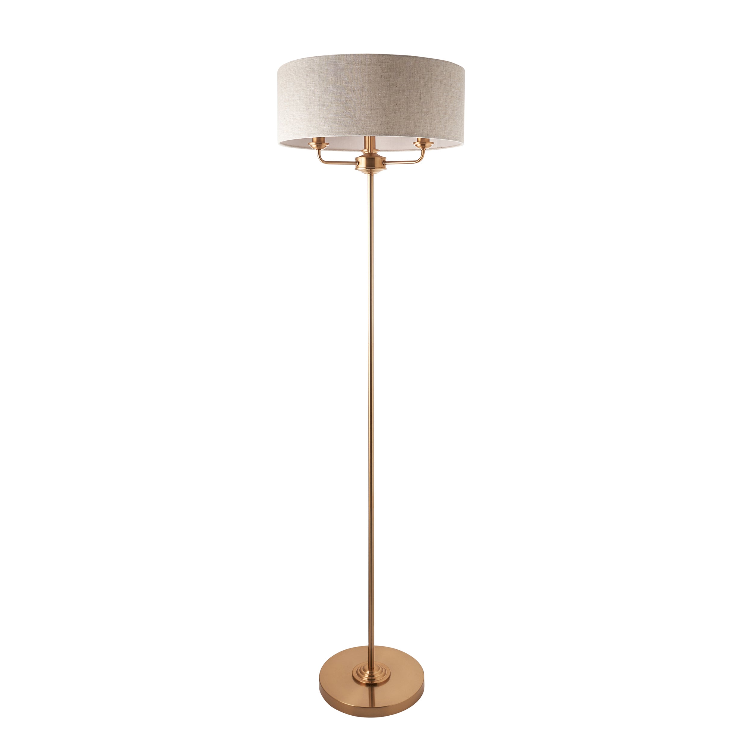 Endon Highclere Vintage Brass Floor Lamp - Linen Shade