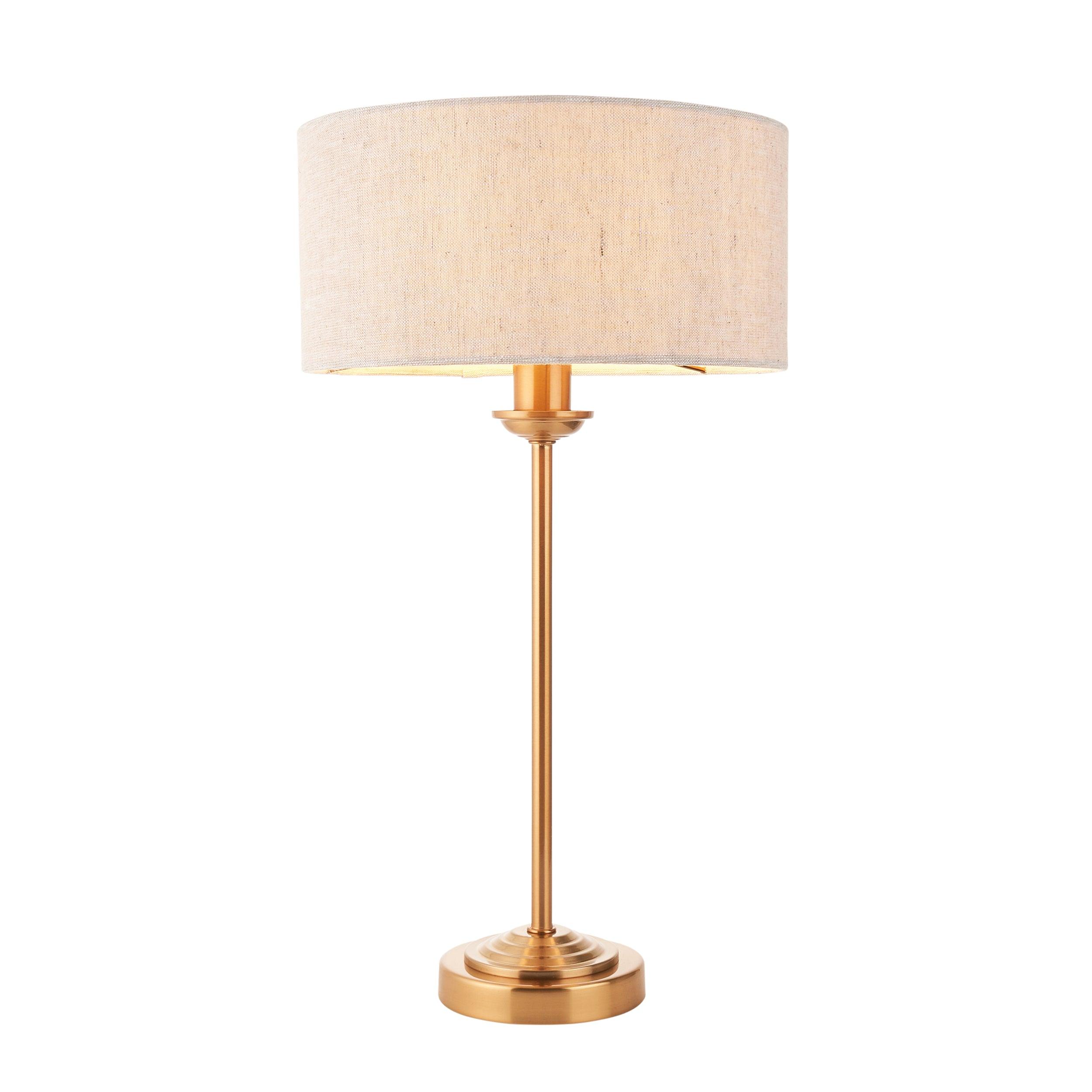 highclere vintage brass table lamp natural shade by Endon Lighting Living room close up image