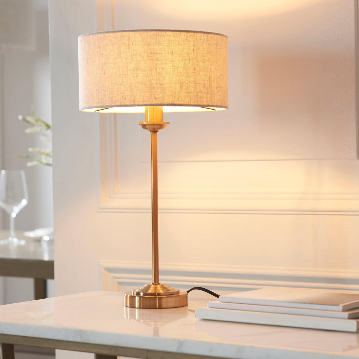 Endon Highclere Vintage Brass Table Lamp - Natural Shade-warehouse-180926