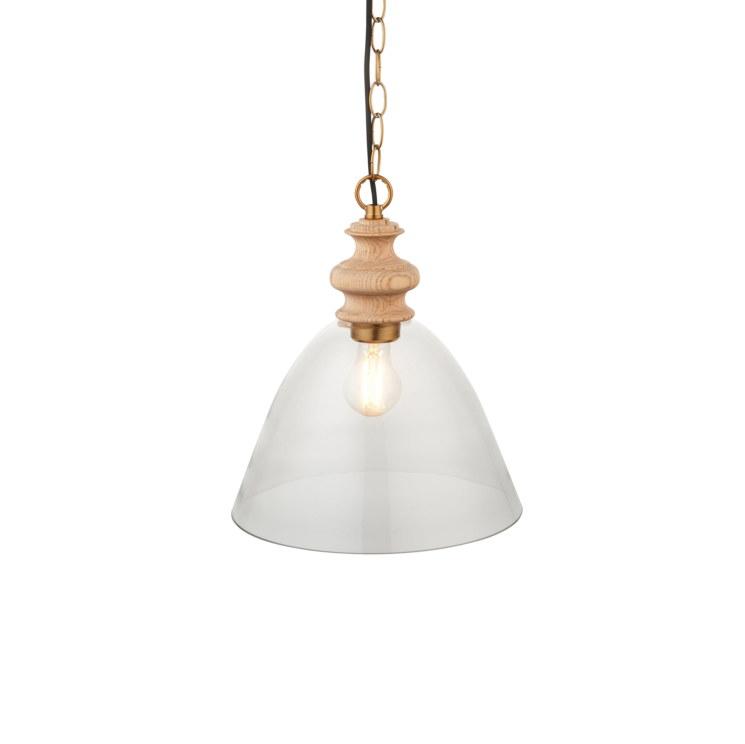 Cotswold Wood Pendant Ceiling Light with Glass Shade