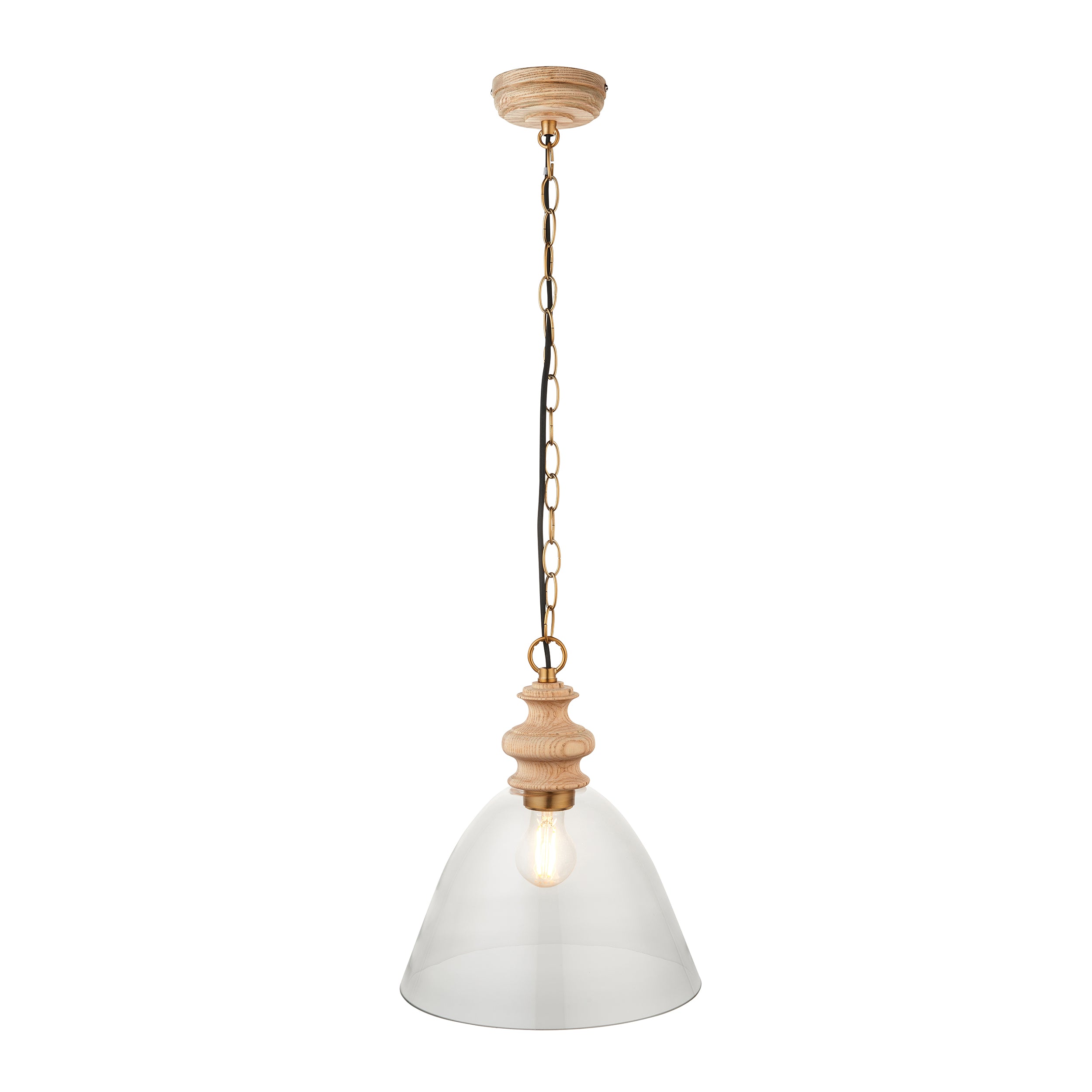 Cotswold Wood Pendant Ceiling Light with Glass Shade