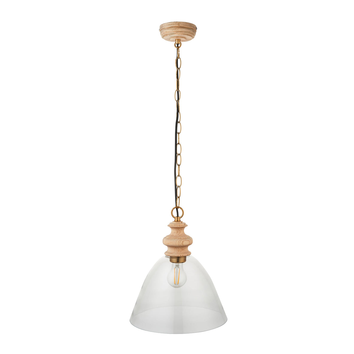 Cotswold Wood Pendant Ceiling Light with Glass Shade-warehouse-180926