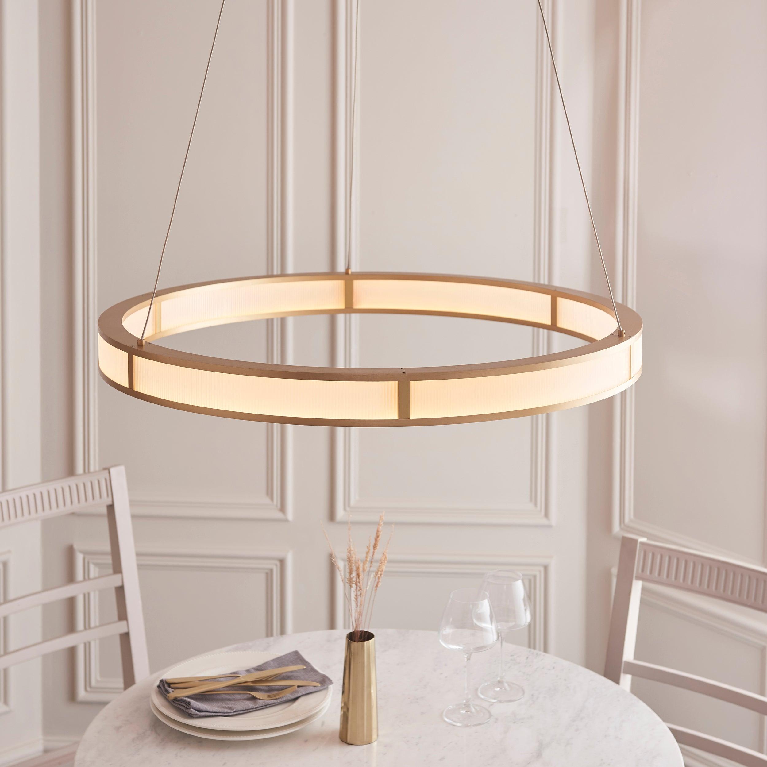 Classic Ribbed Hoop Gold Modern LED Ceiling Pendant Light