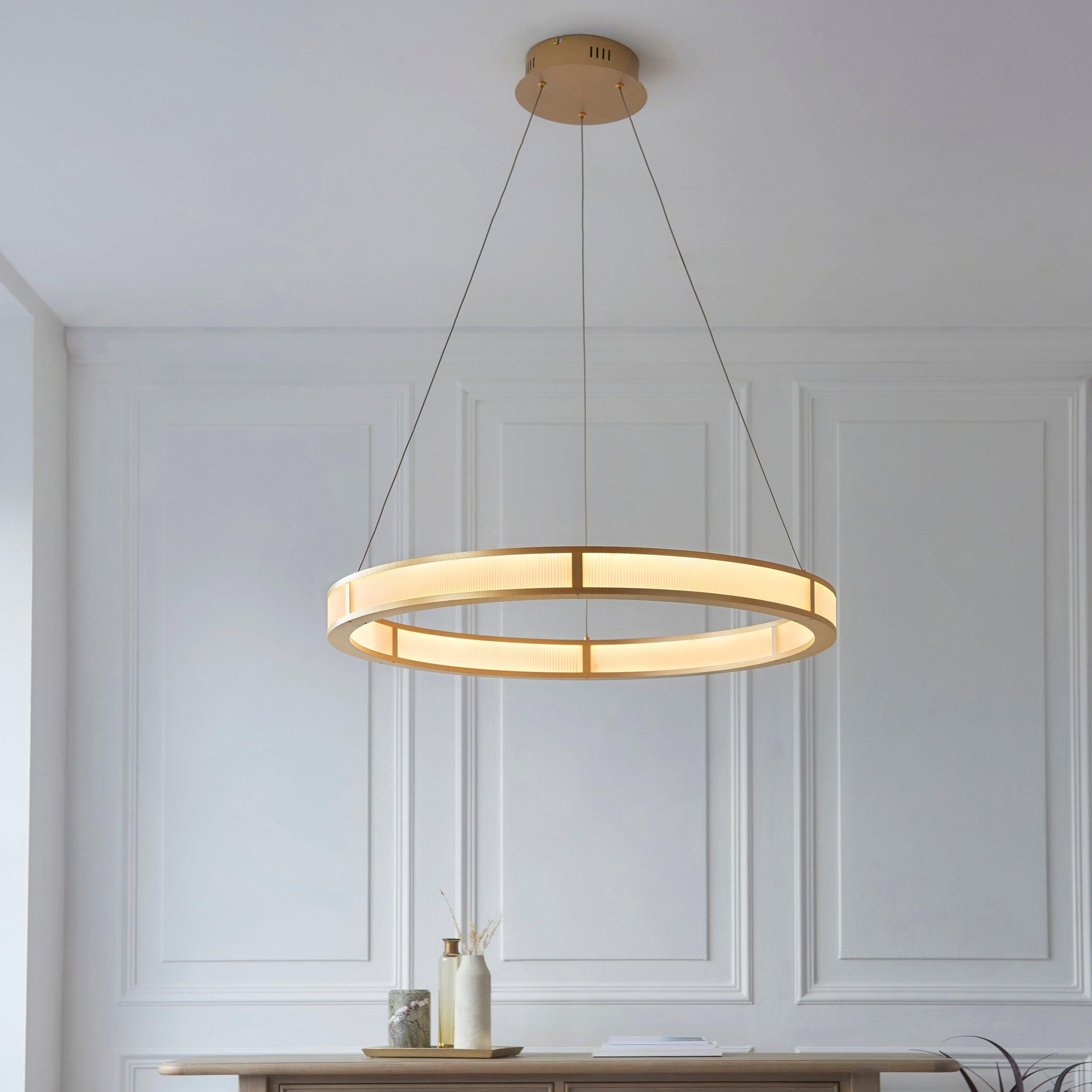 Classic Ribbed Hoop Gold Modern LED Ceiling Pendant Light