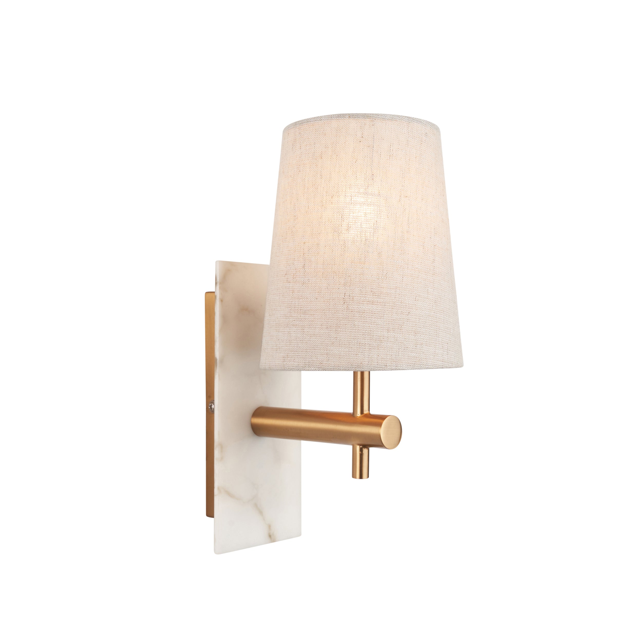 Living Lights Brass & White Marble Wall Light - Tapered Linen Shade