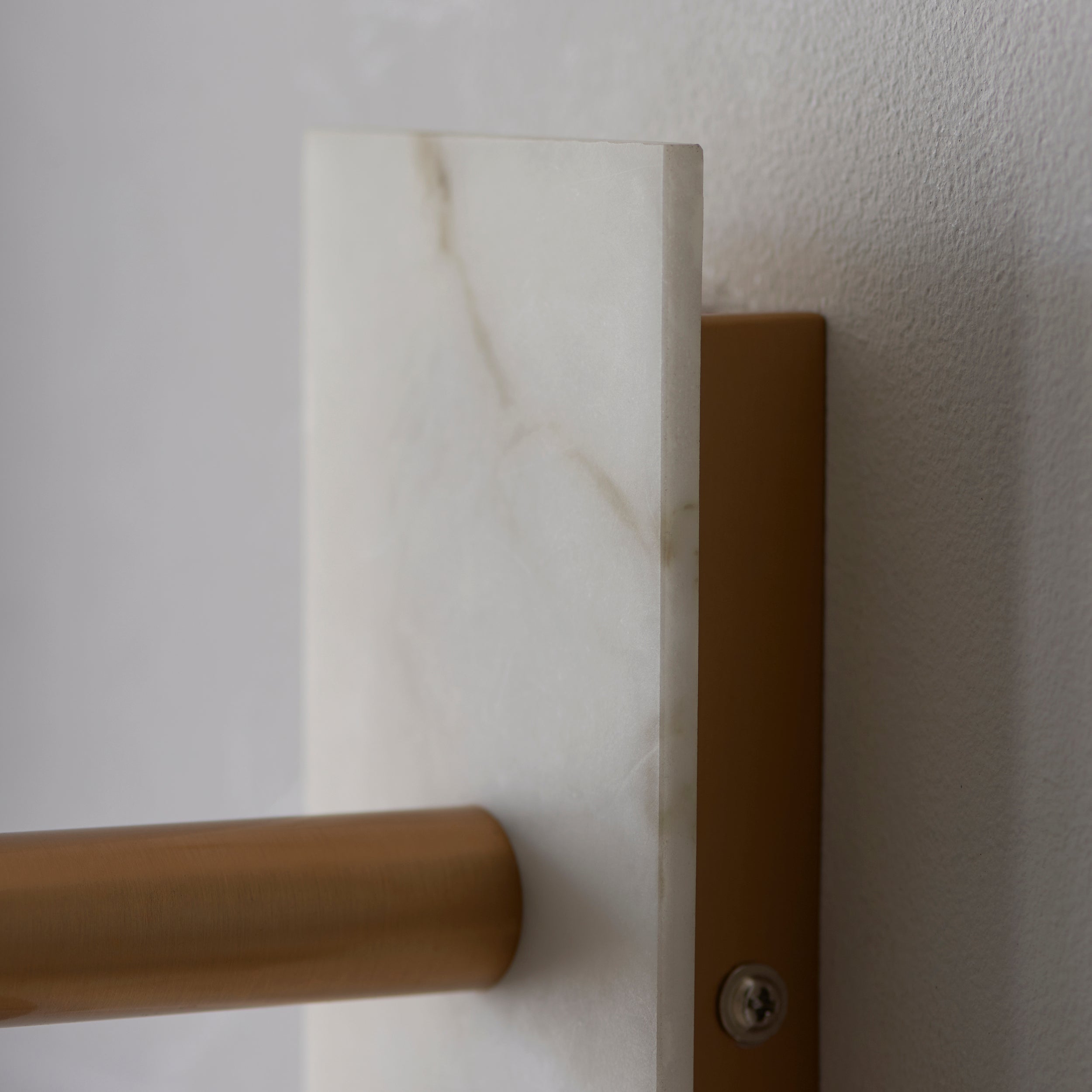 Living Lights Brass & White Marble Wall Light - Tapered Linen Shade