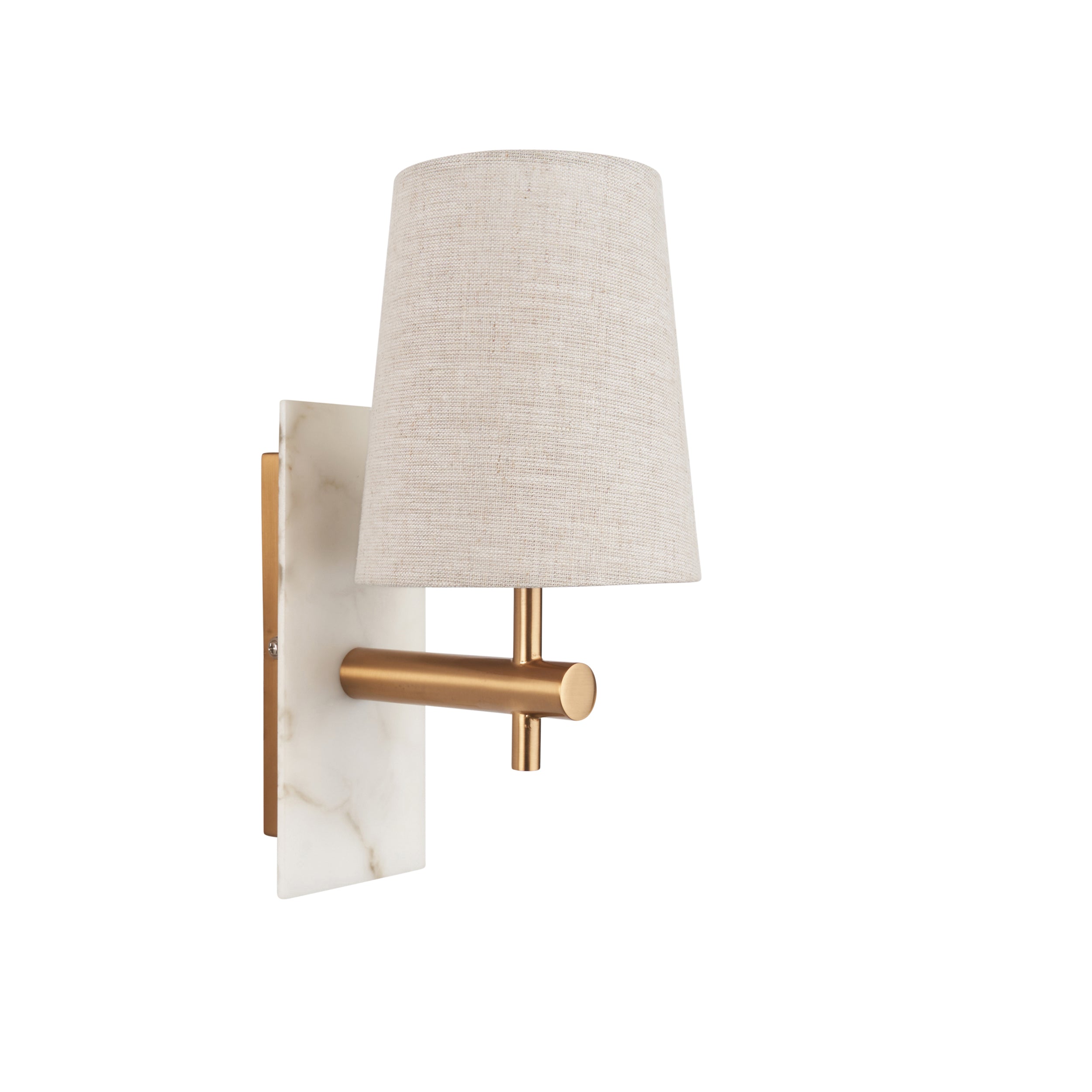 Living Lights Brass & White Marble Wall Light - Tapered Linen Shade
