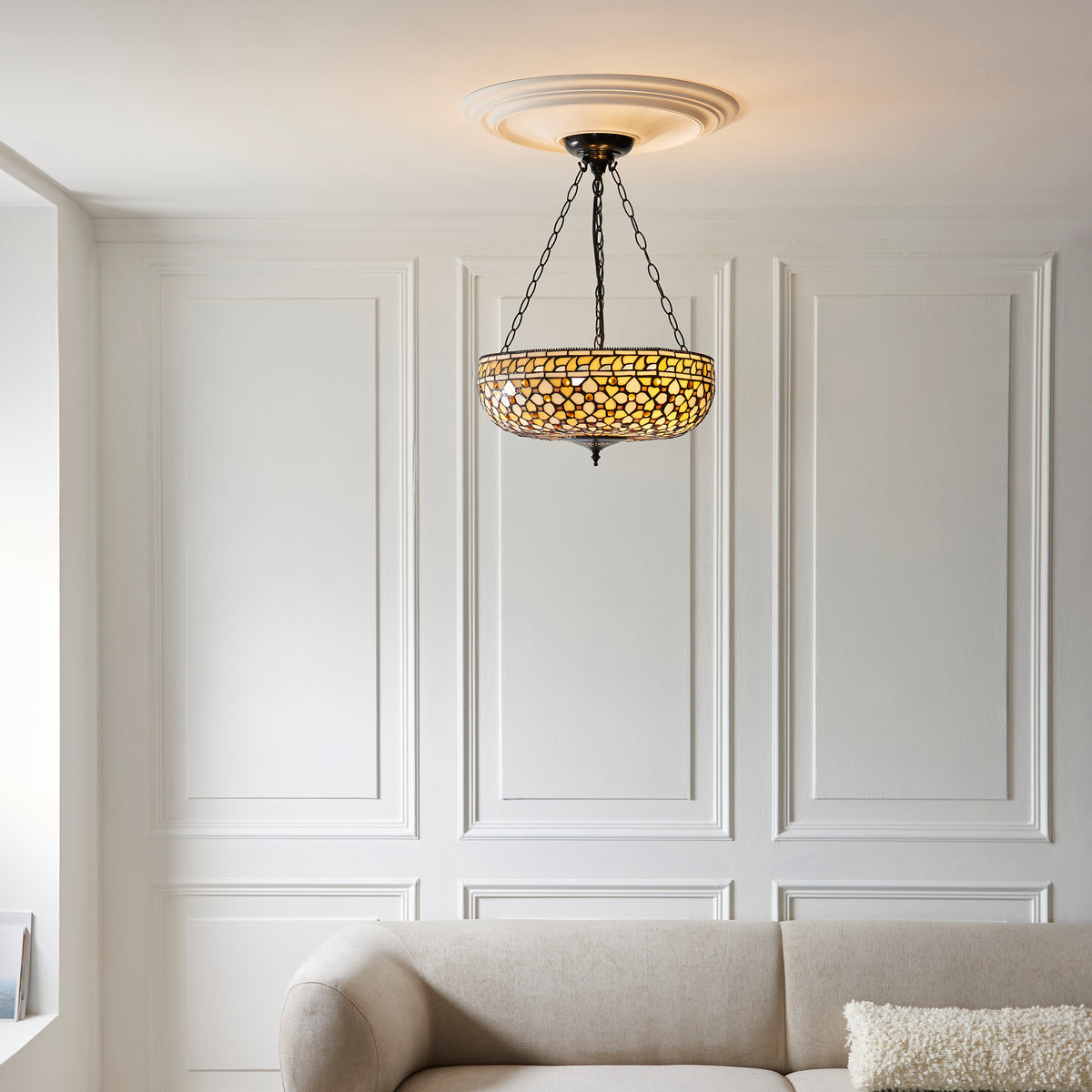 Mille Feux Large Inverted Tiffany Ceiling Light (adjustable) by Interiors 1900 — suits living rooms, dining rooms & hallways