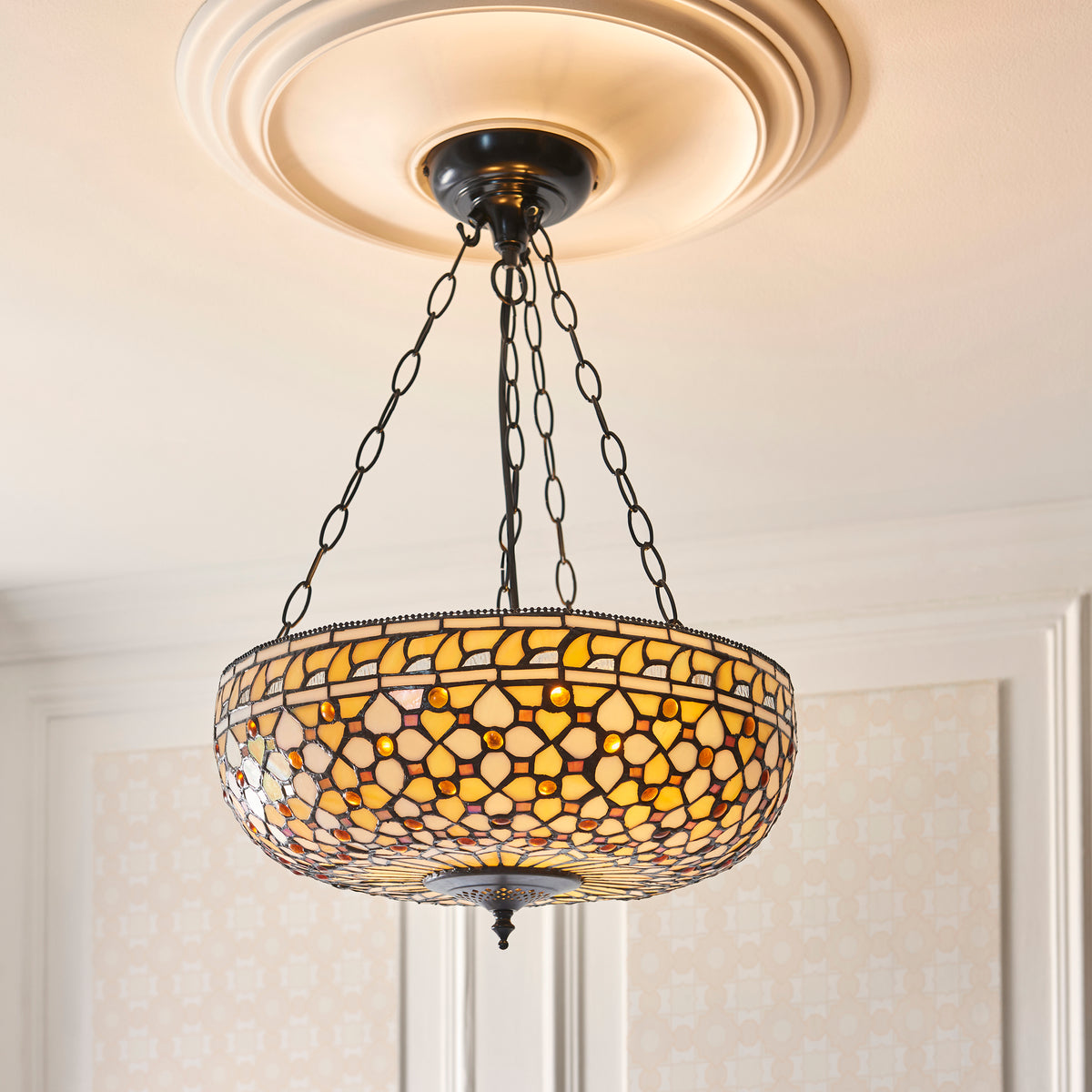 Mille Feux Large Inverted Tiffany Ceiling Light (adjustable) — alternate view