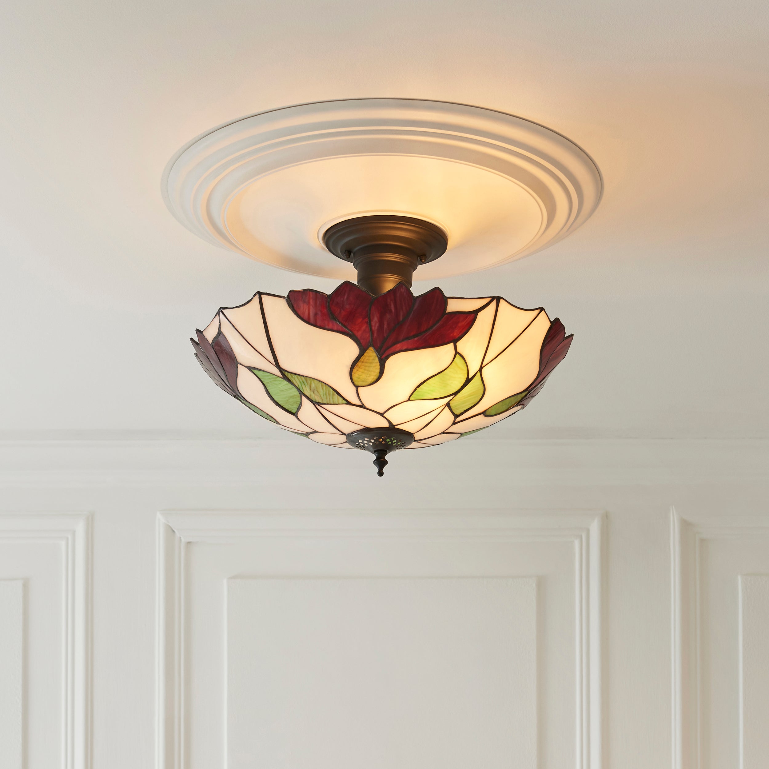 Interiors 1900 Large Botanica Semi Flush Tiffany Ceiling Light