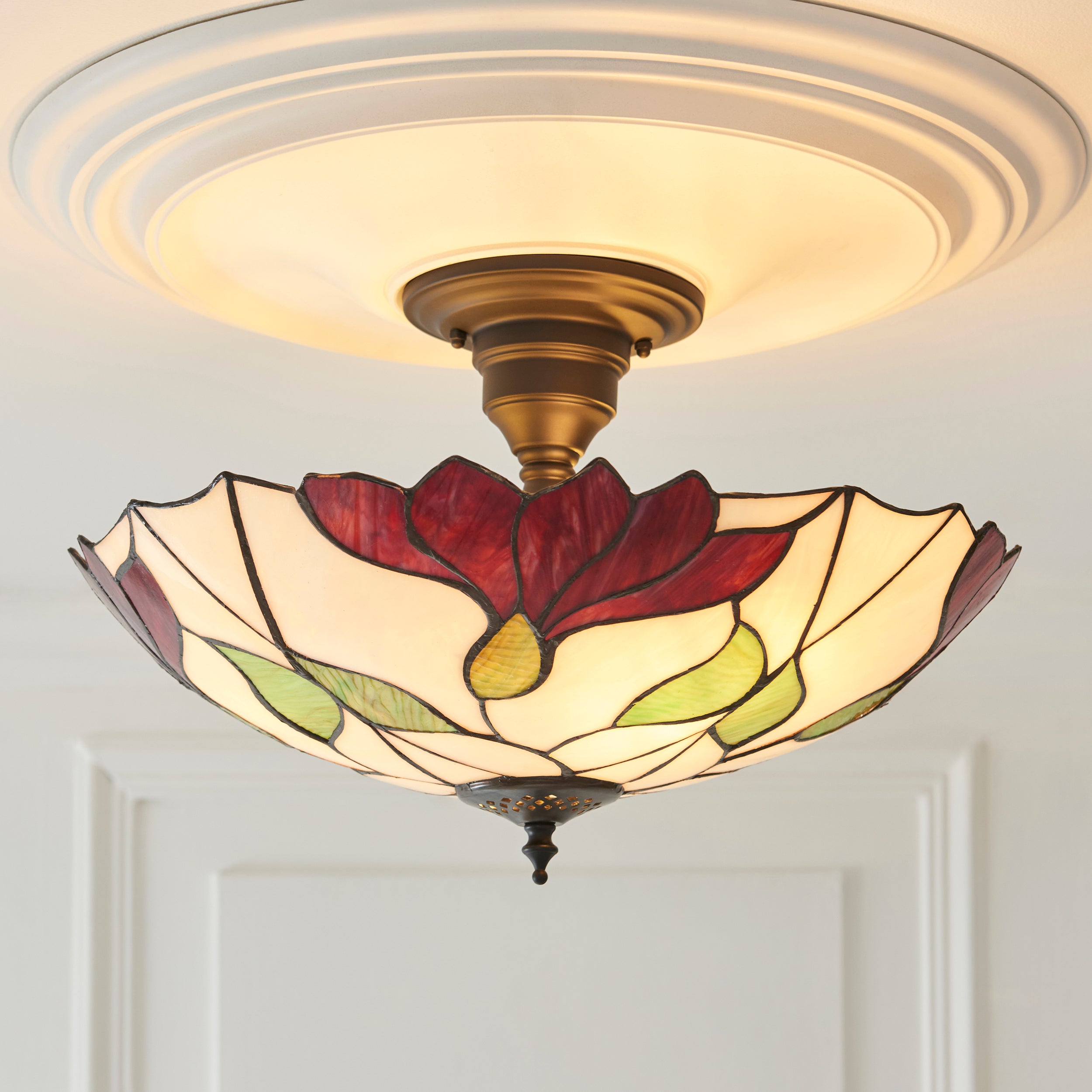 Interiors 1900 Large Botanica Semi Flush Tiffany Ceiling Light