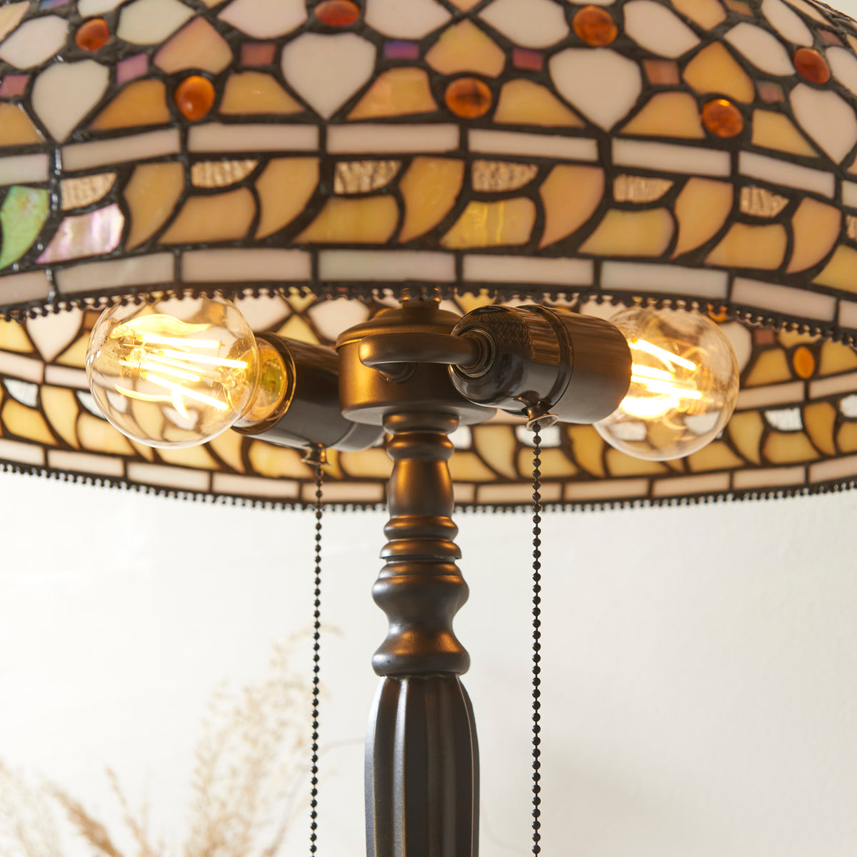 Interiors 1900 Mille Feux Large 2 Light Tiffany Table Lamp — side profile