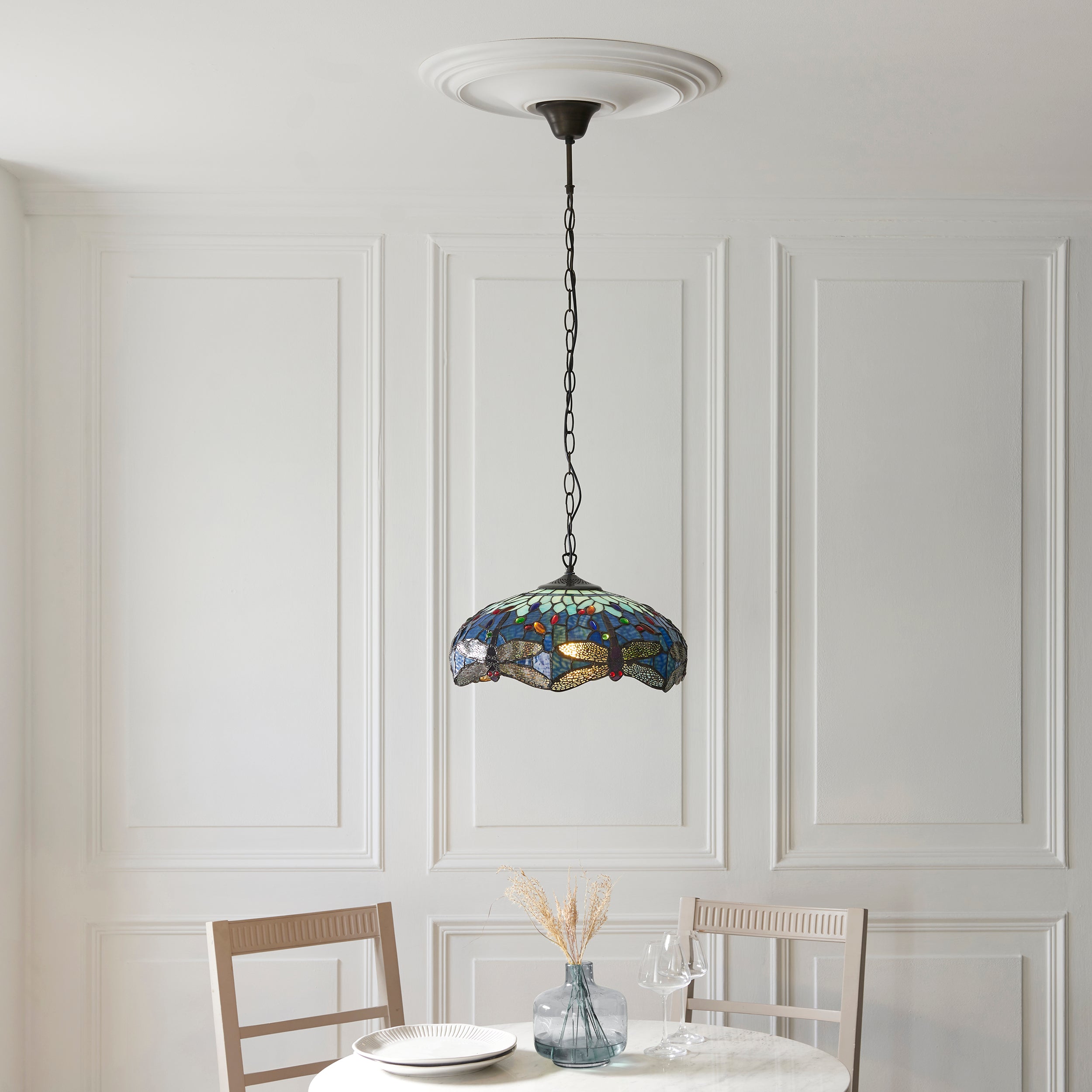 Blue Dragonfly Medium Tiffany Ceiling Light - 1 Bulb Fitting