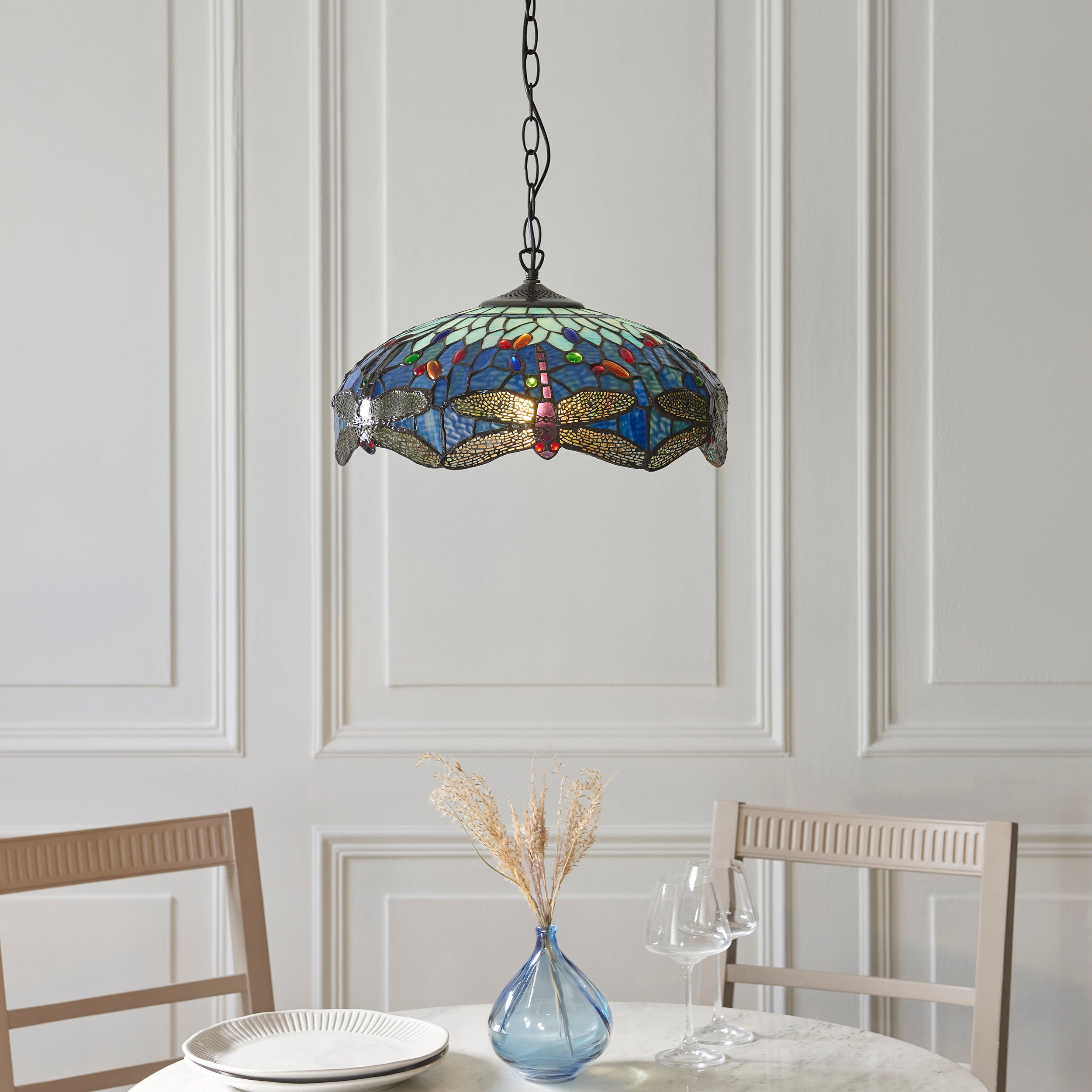 Blue Dragonfly Medium Tiffany Ceiling Light - 1 Bulb Fitting