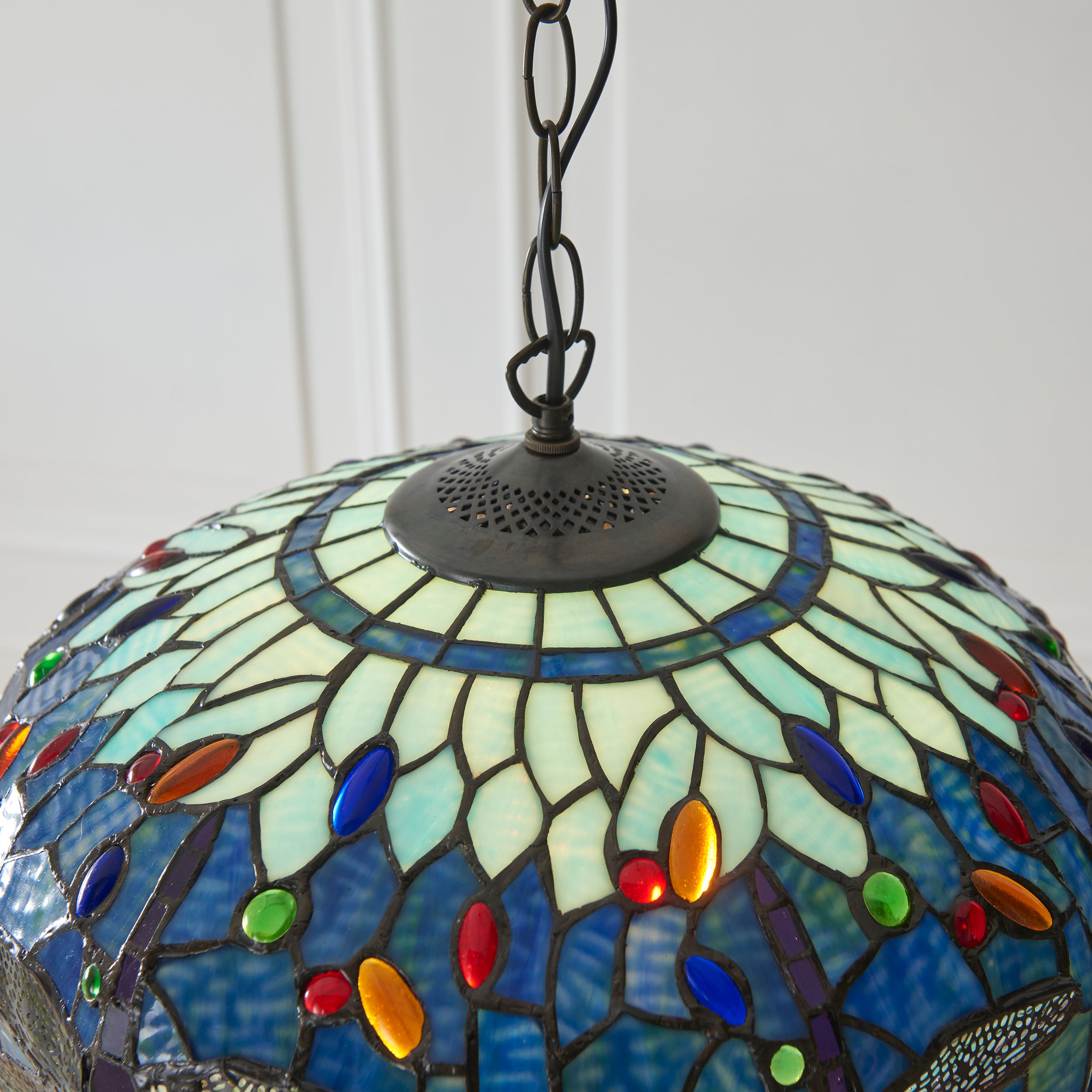 Blue Dragonfly Medium Tiffany Ceiling Light - 1 Bulb Fitting