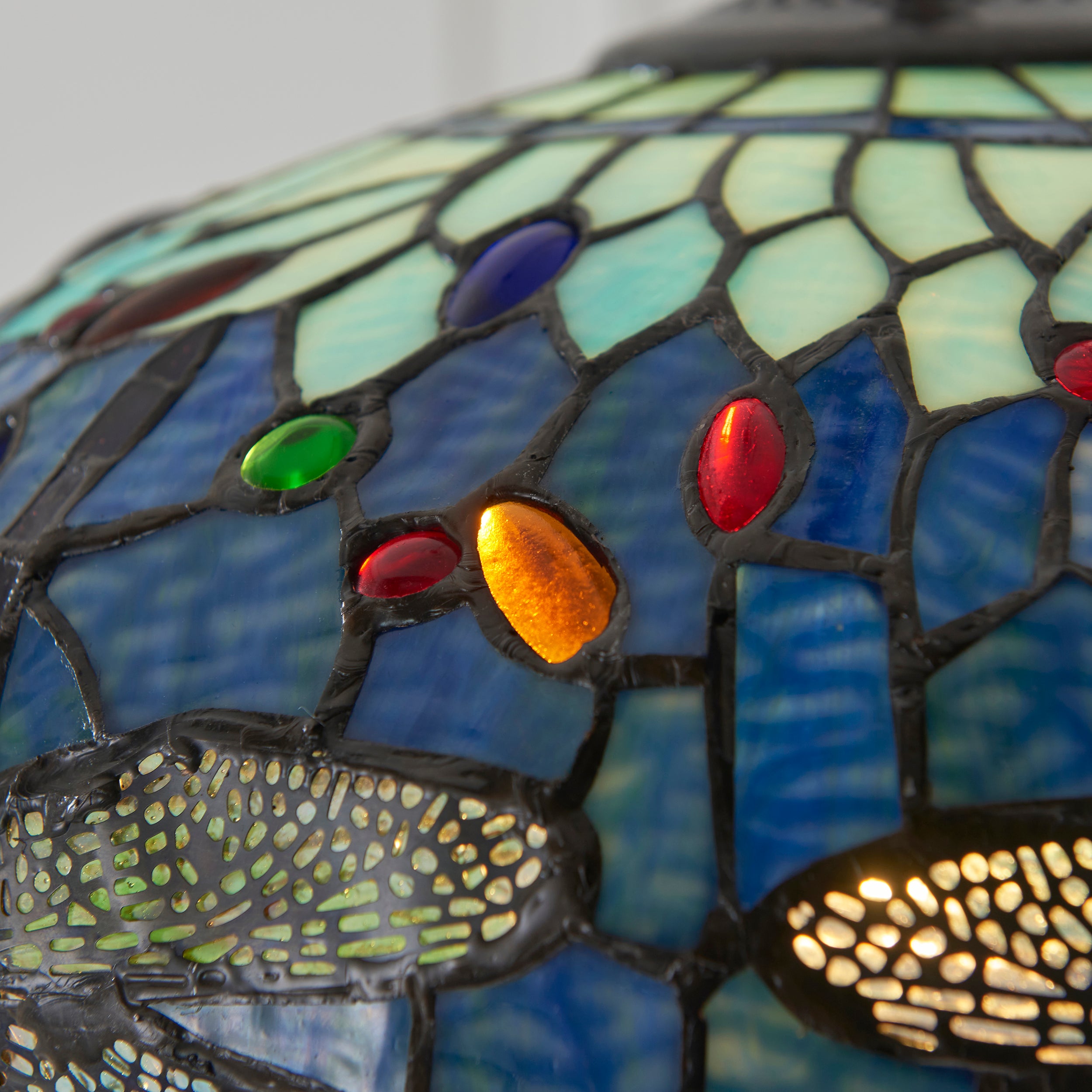 Blue Dragonfly Medium Tiffany Ceiling Light - 1 Bulb Fitting