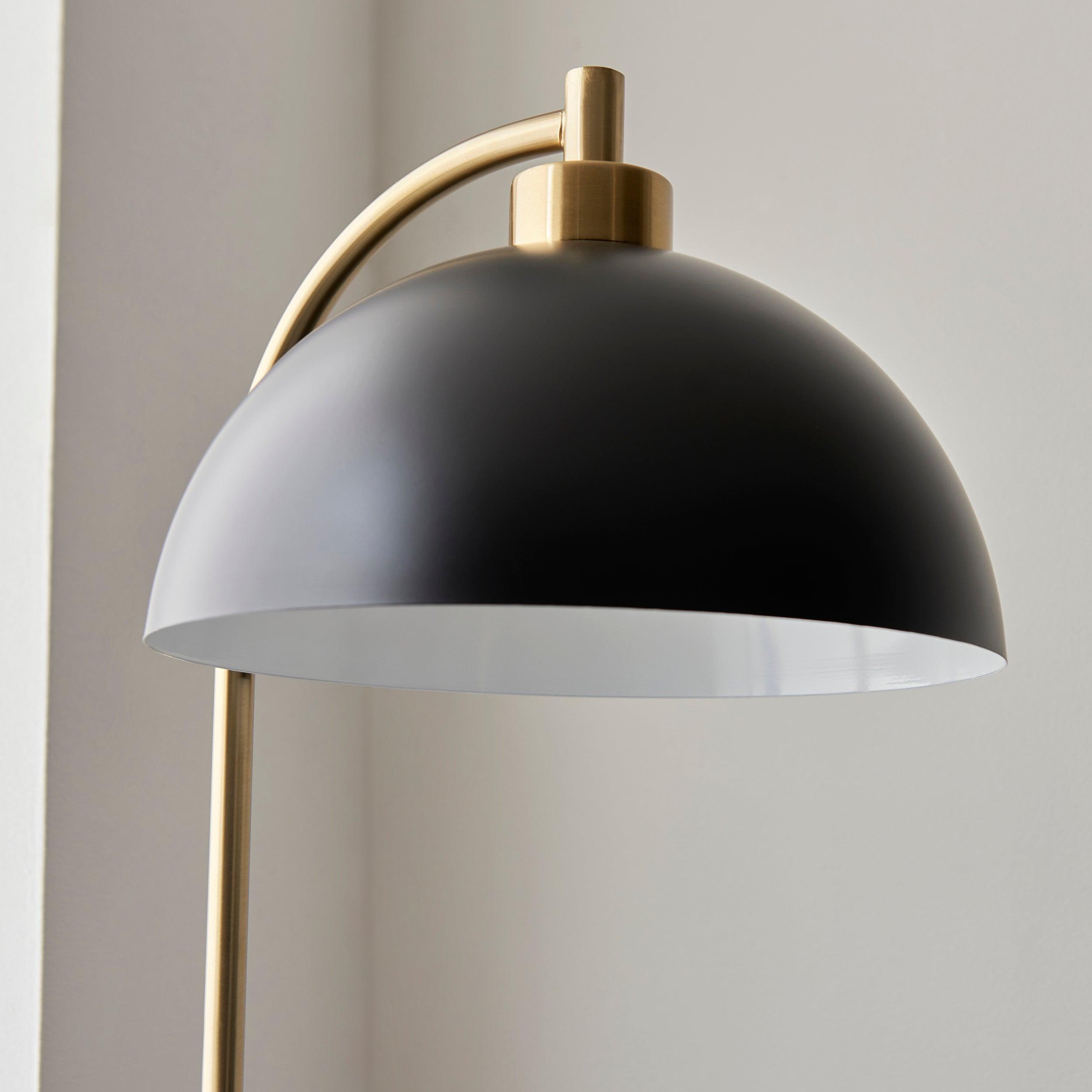 buchanan brass black task floor lamp with marble base by Endon Lighting Living Room Unlit Shot