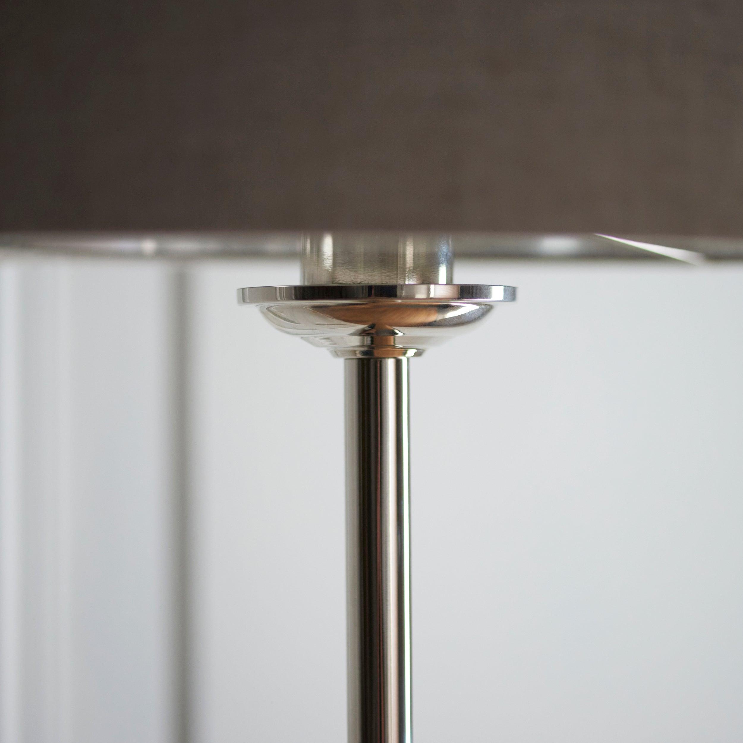 Highclere Brushed Chrome 1 Light Floor Lamp Natural Linen Shade