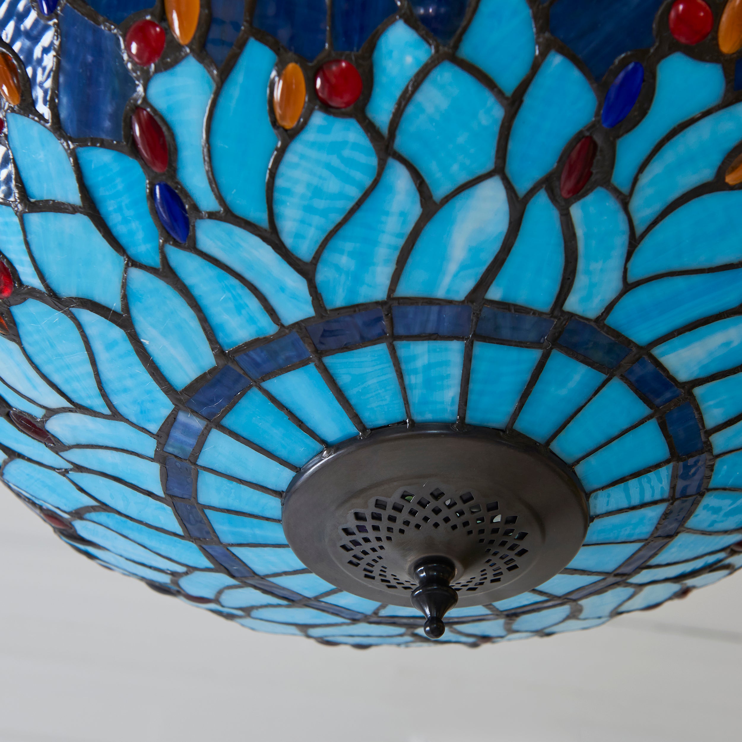 Blue Dragonfly Large Tiffany Inverted Tiffany Ceiling Light