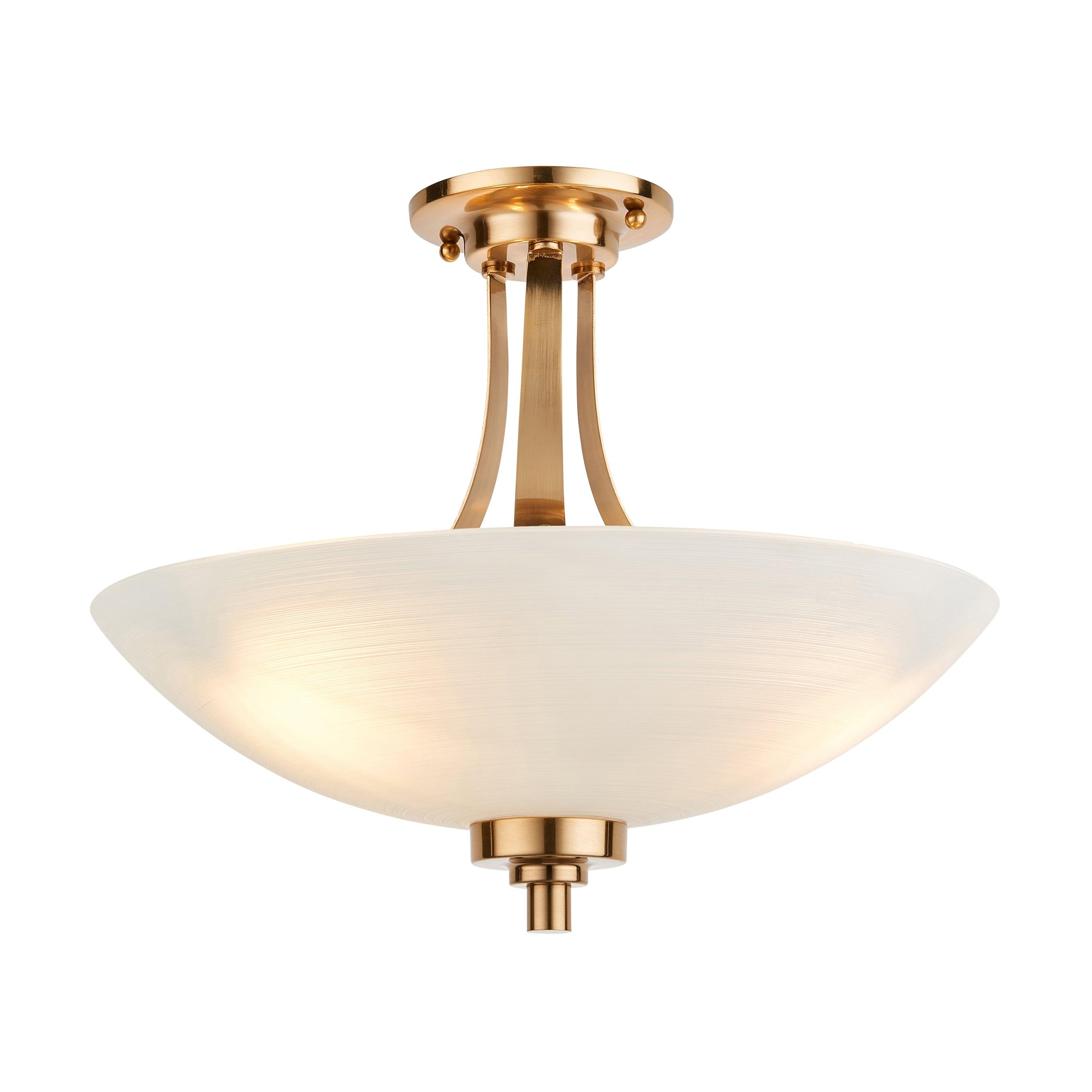 welles 3 light aged brass semi flush ceiling light by Endon Lighting Living Room Close Up 25
