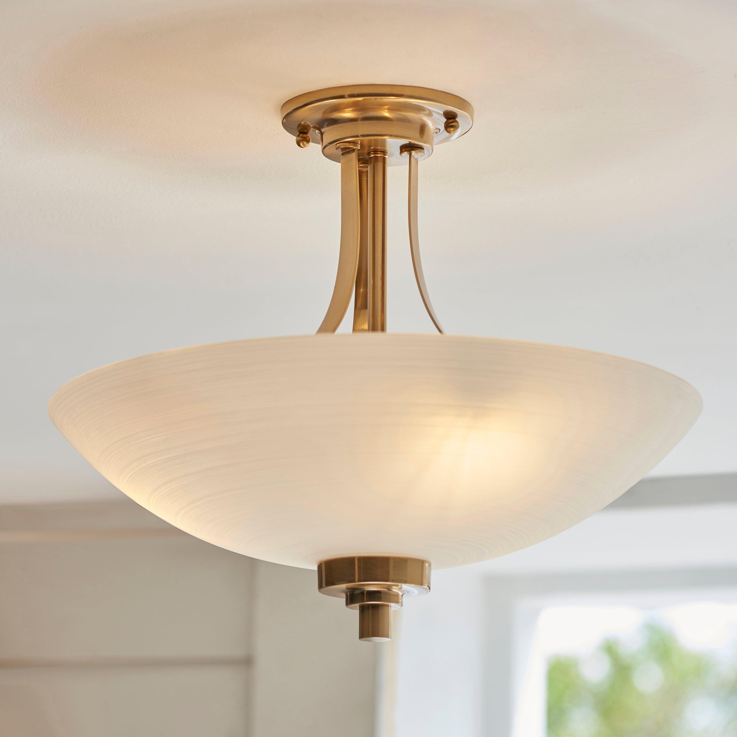 welles 3 light aged brass semi flush ceiling light by Endon Lighting Living room image