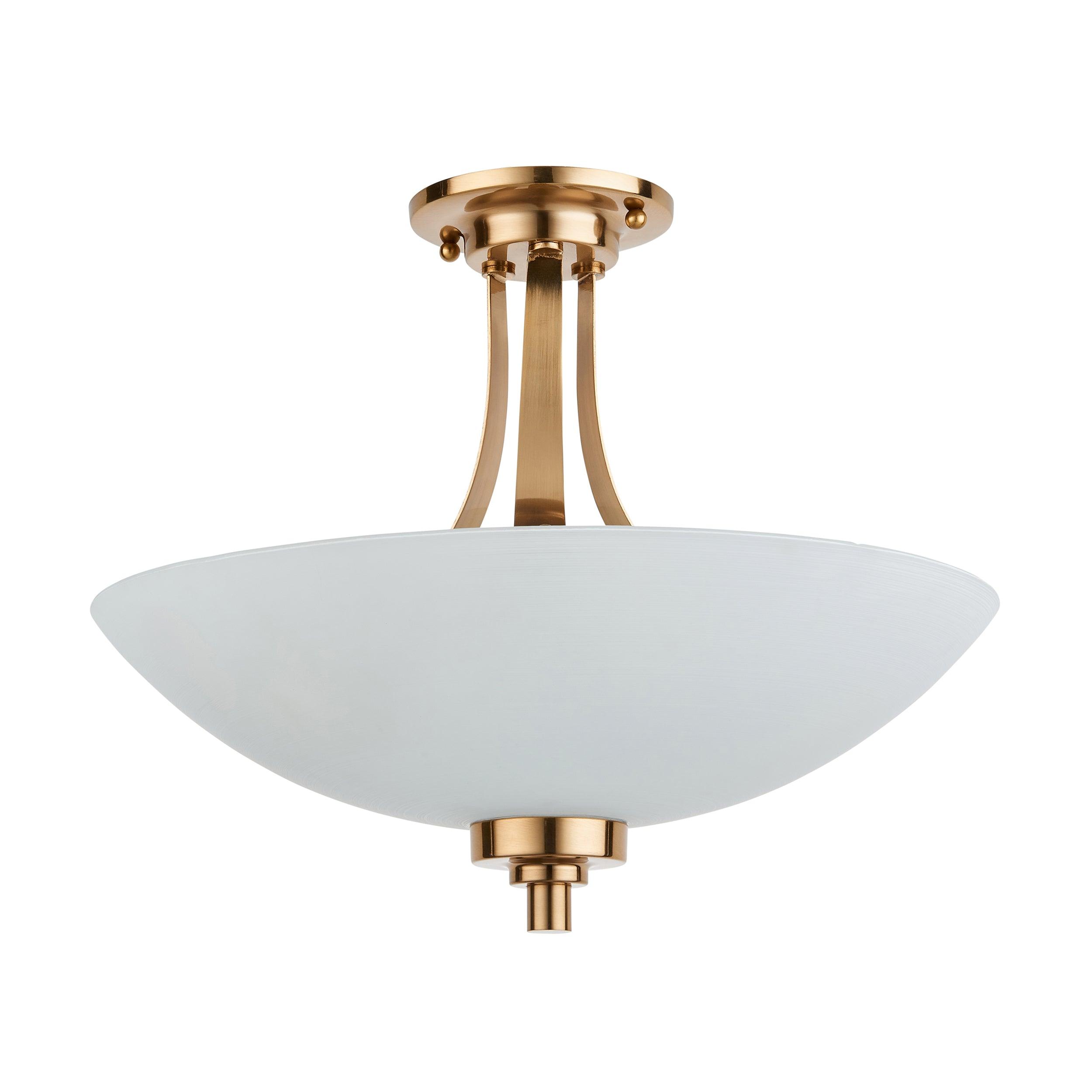 welles 3 light aged brass semi flush ceiling light by Endon Lighting Dining Room Close Up Image