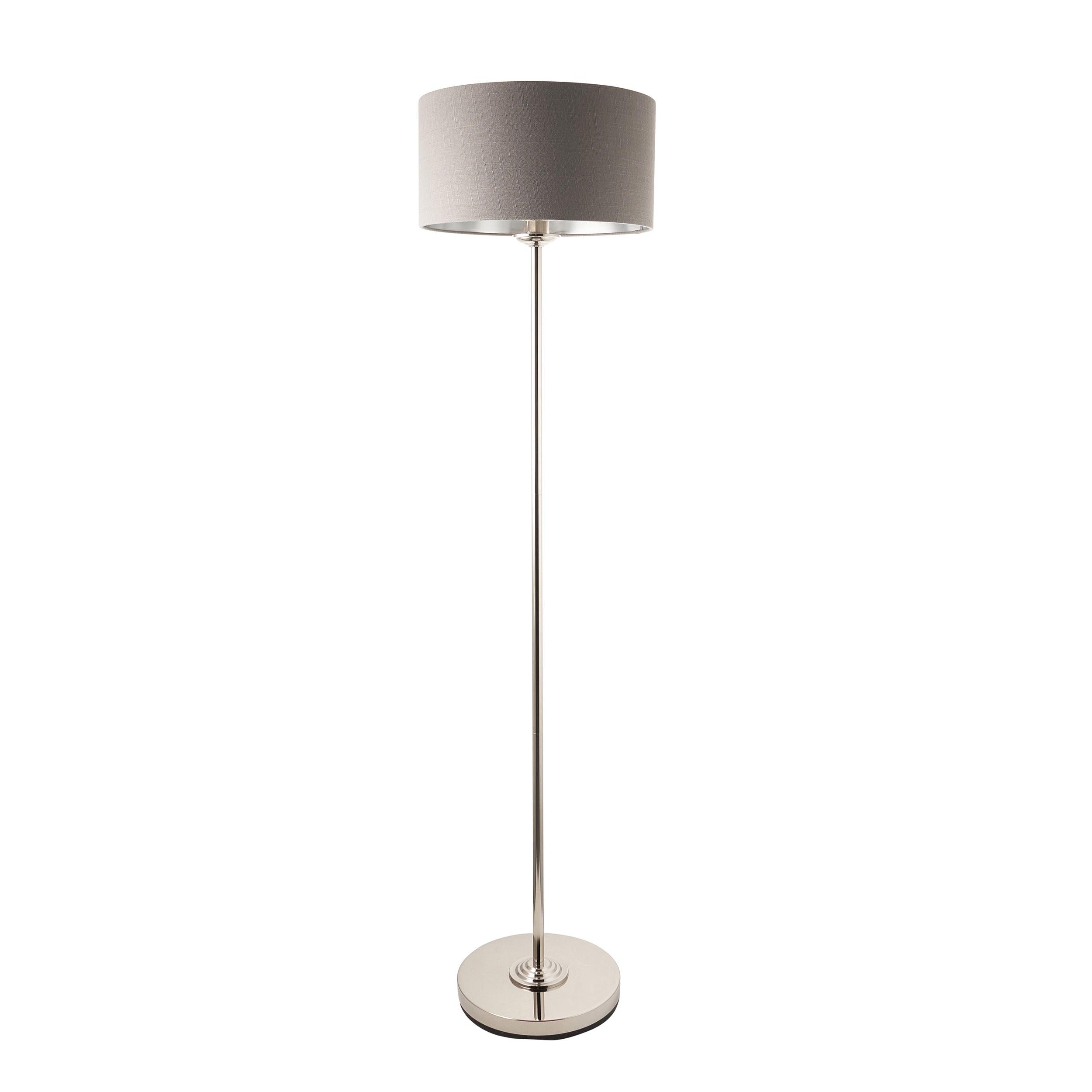 Highclere Nickel Chrome 1 Light Floor Lamp Charcoal Shade