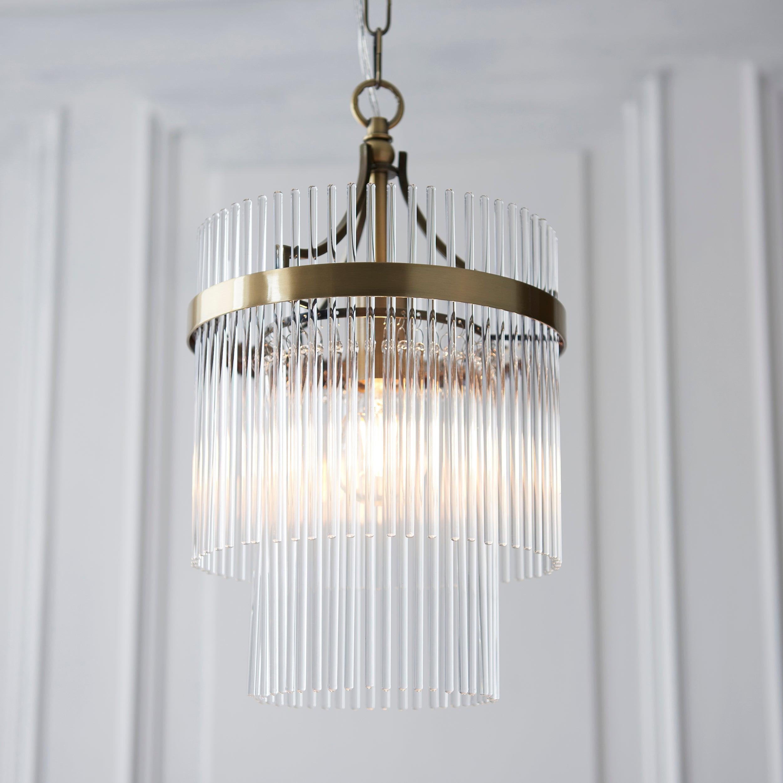 marietta brass 1 light small ceiling pendant glass rods by Endon Lighting Kitchen Lights CLose Up