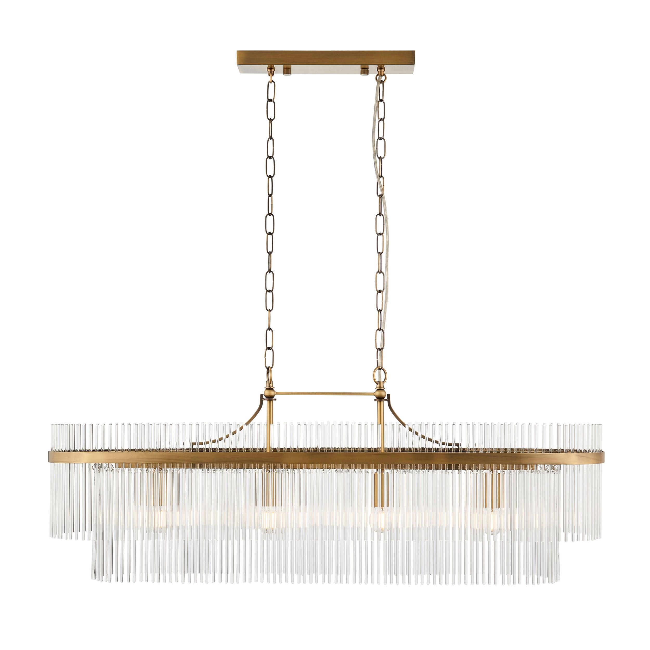 marietta brass 4 light linear ceiling pendant glass rods by Endon Lighting Living Room Close Up 14